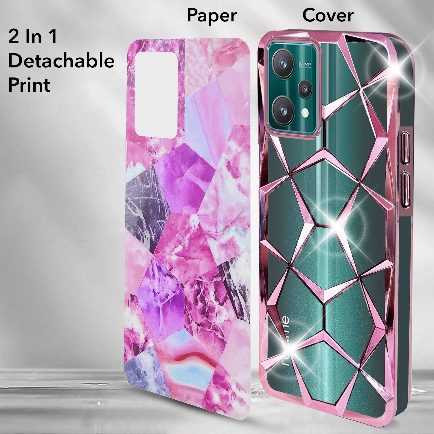 For Realme 9 Pro Back Cover Case ( Dual Design Glitter Sparkle and Detachable Diamond Print Case | Soft and Flexible)