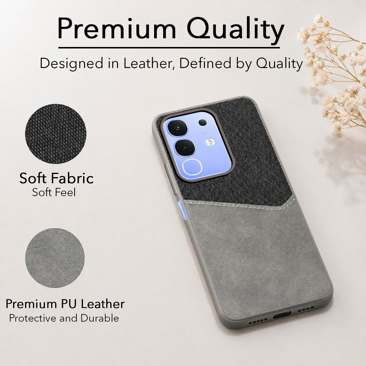 For Vivo iQOO Z10x Back Cover Case (Dual PU Leather Stitch | Professional Minimalist | Soft and Flexible)