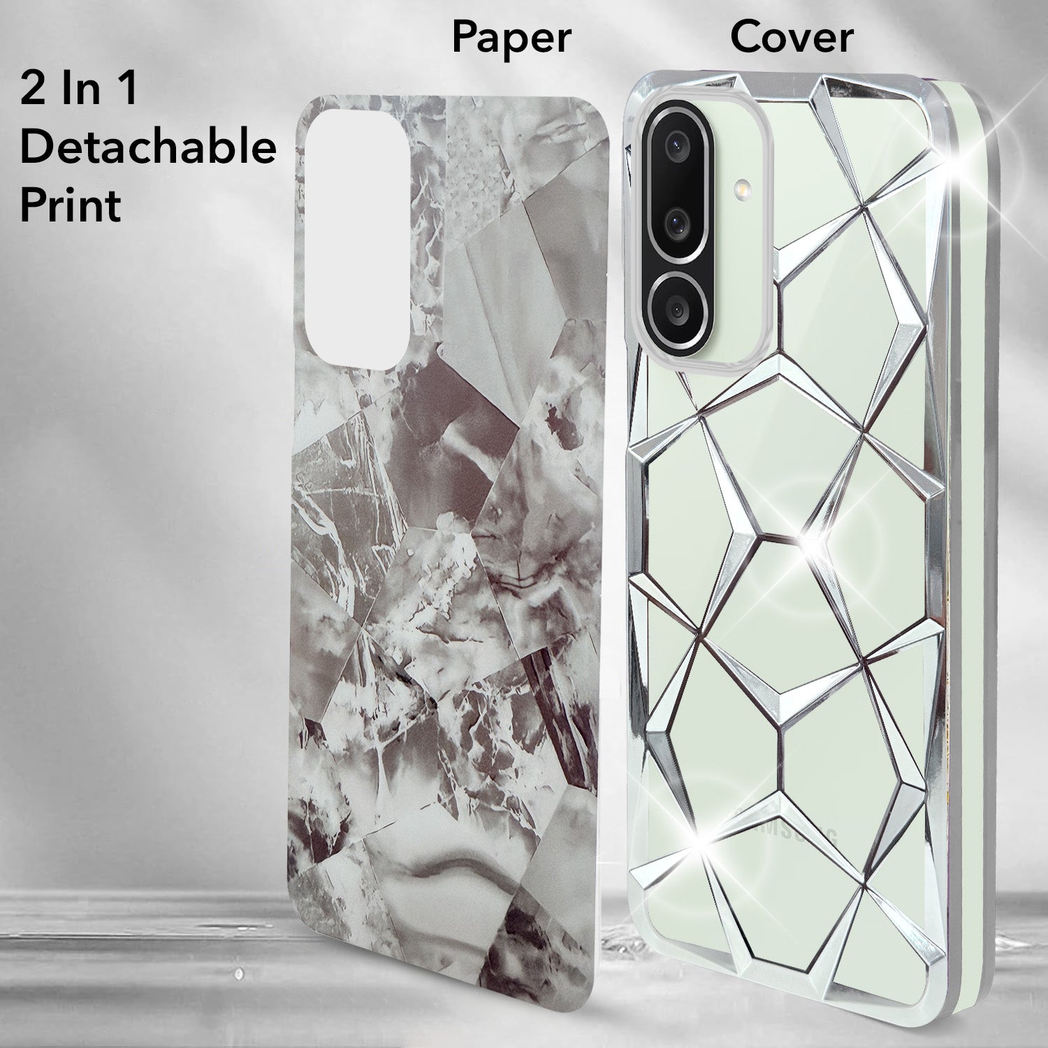For Samsung Galaxy M56 | Samsung Galaxy F56 Back Cover Case Compatible 3D Silicone (Dual Design Glitter Sparkle and Detachable Diamond Print Case | Soft and Flexible)