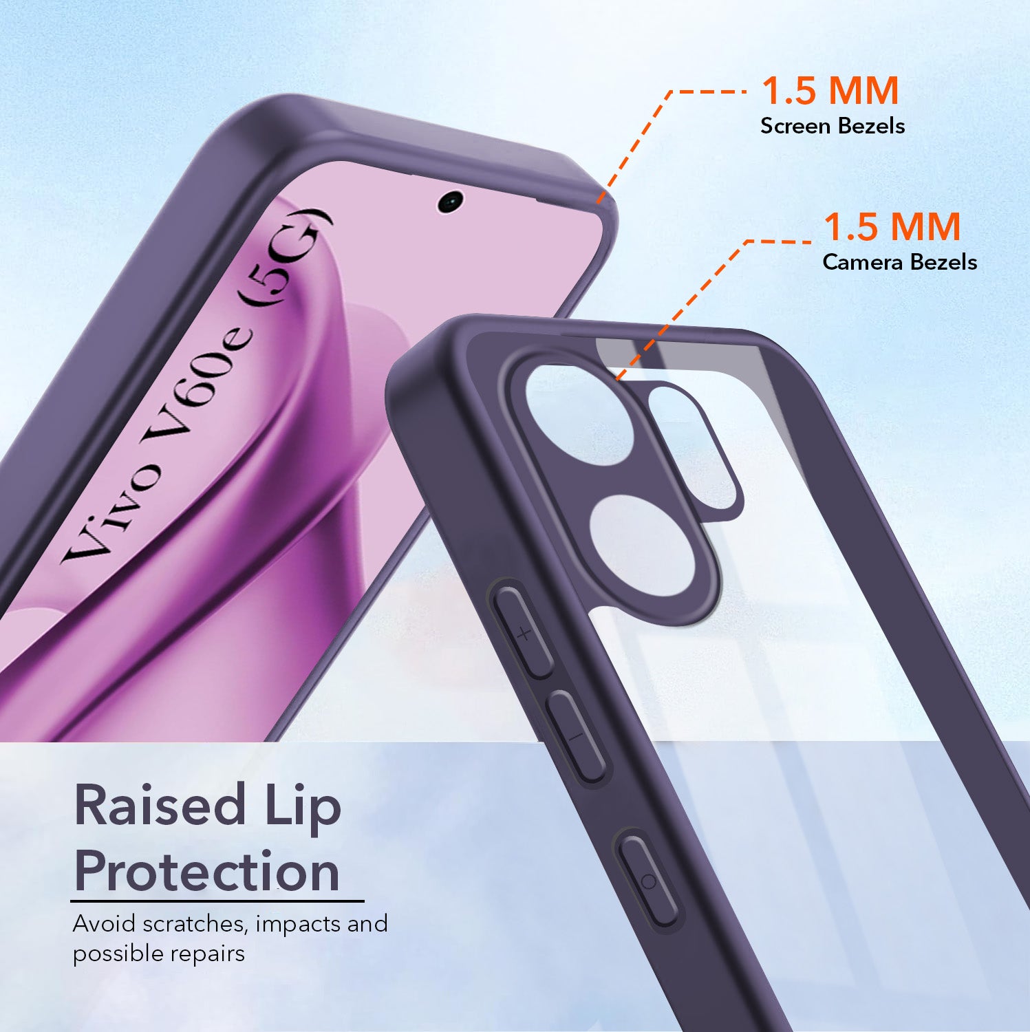 For Vivo V60e Back Cover Case Ultra-Hybrid (Lifetime Anti Yellow | Anti Scratch | Crystal Clear Shockproof)