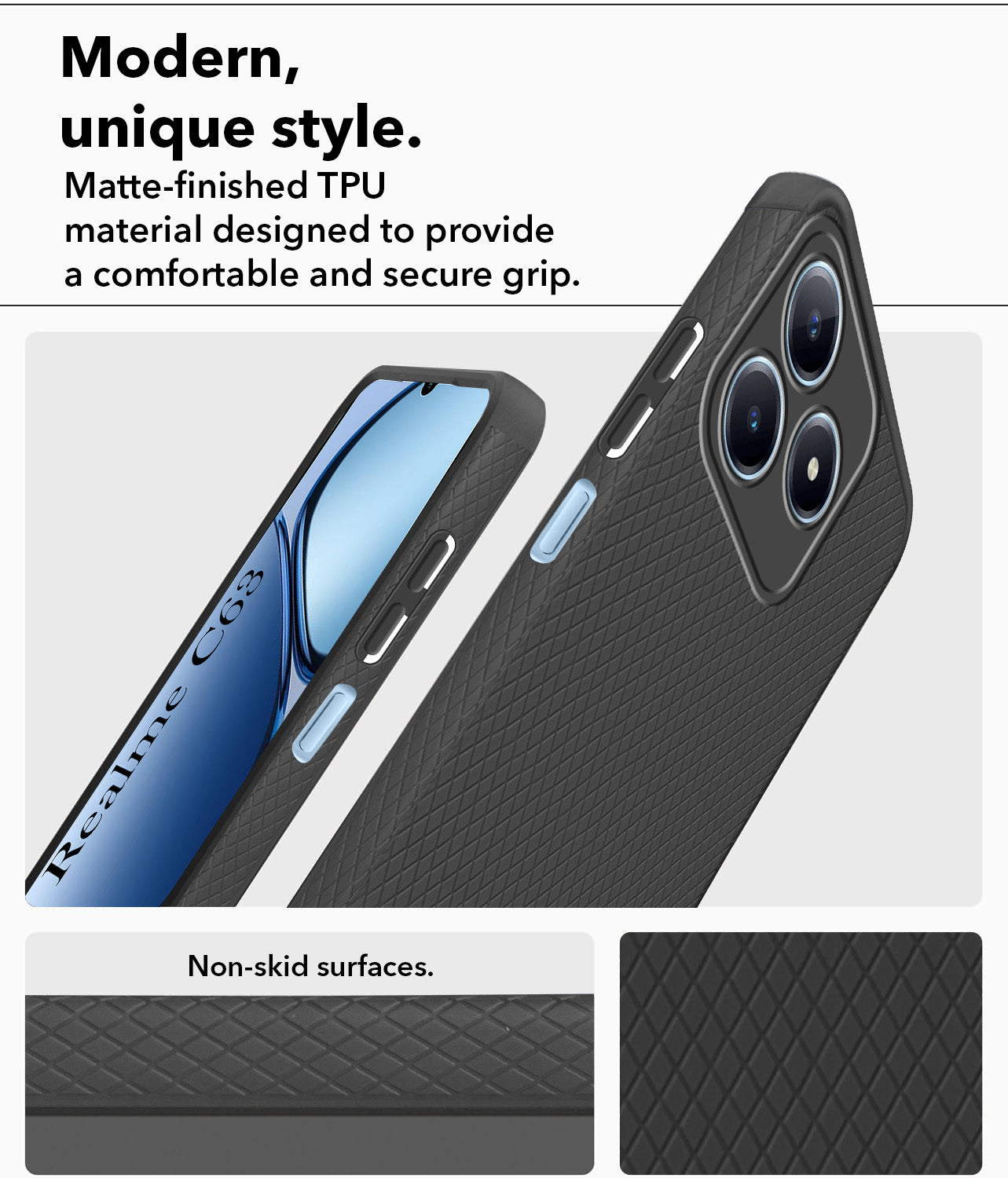 For Realme C63 Back Cover Case (Liquid Silicone | Side Grip | Camera Protection)