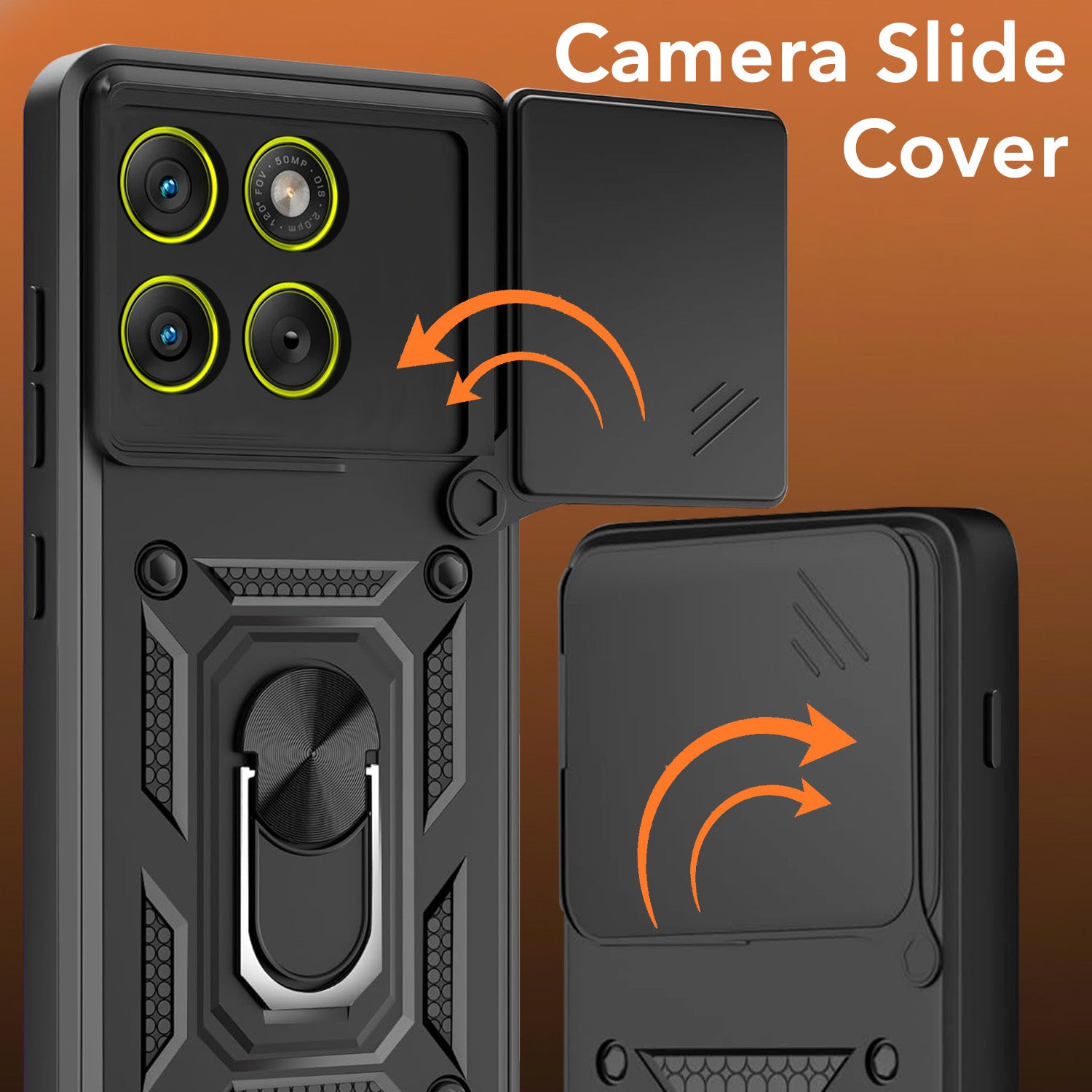 For Motorola Moto Edge 70 Back Cover Case Hybrid Armor (Sliding Shutter Camera Protection | Polycarbonate |Ring Holder Kickstand)