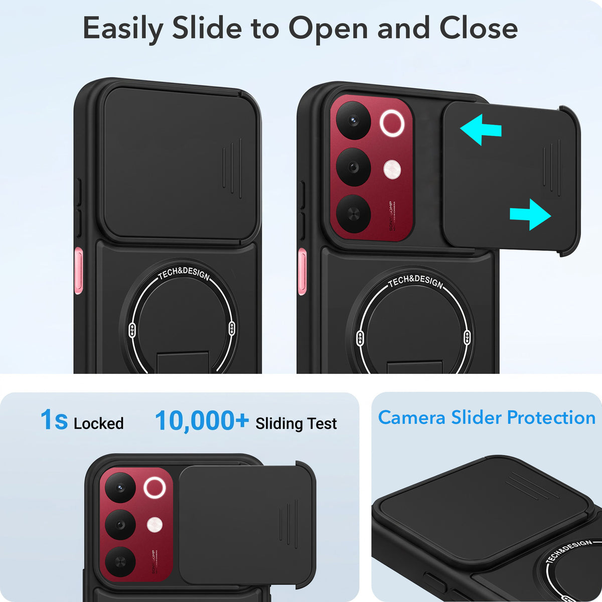 For Realme 15X Back Case Cover Metallic (Hybrid Armor Kickstand | Sliding Shutter Camera Protection | MagSafe Compatible)