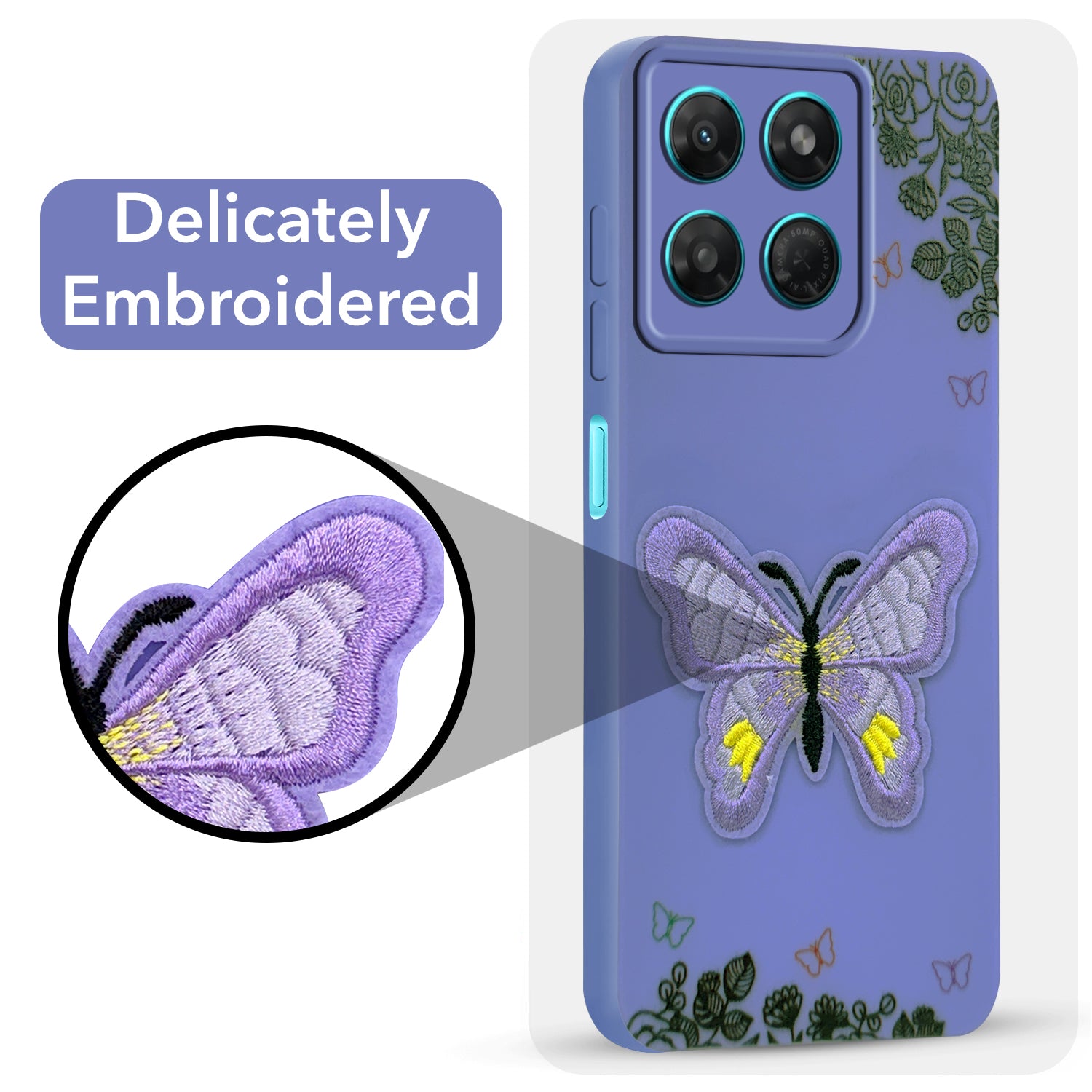 For Motorola Moto G37 Back Cover Case (Soft Butterfly Embroidery | Women Teen Girls | Camera Protection| Matte Silicone)
