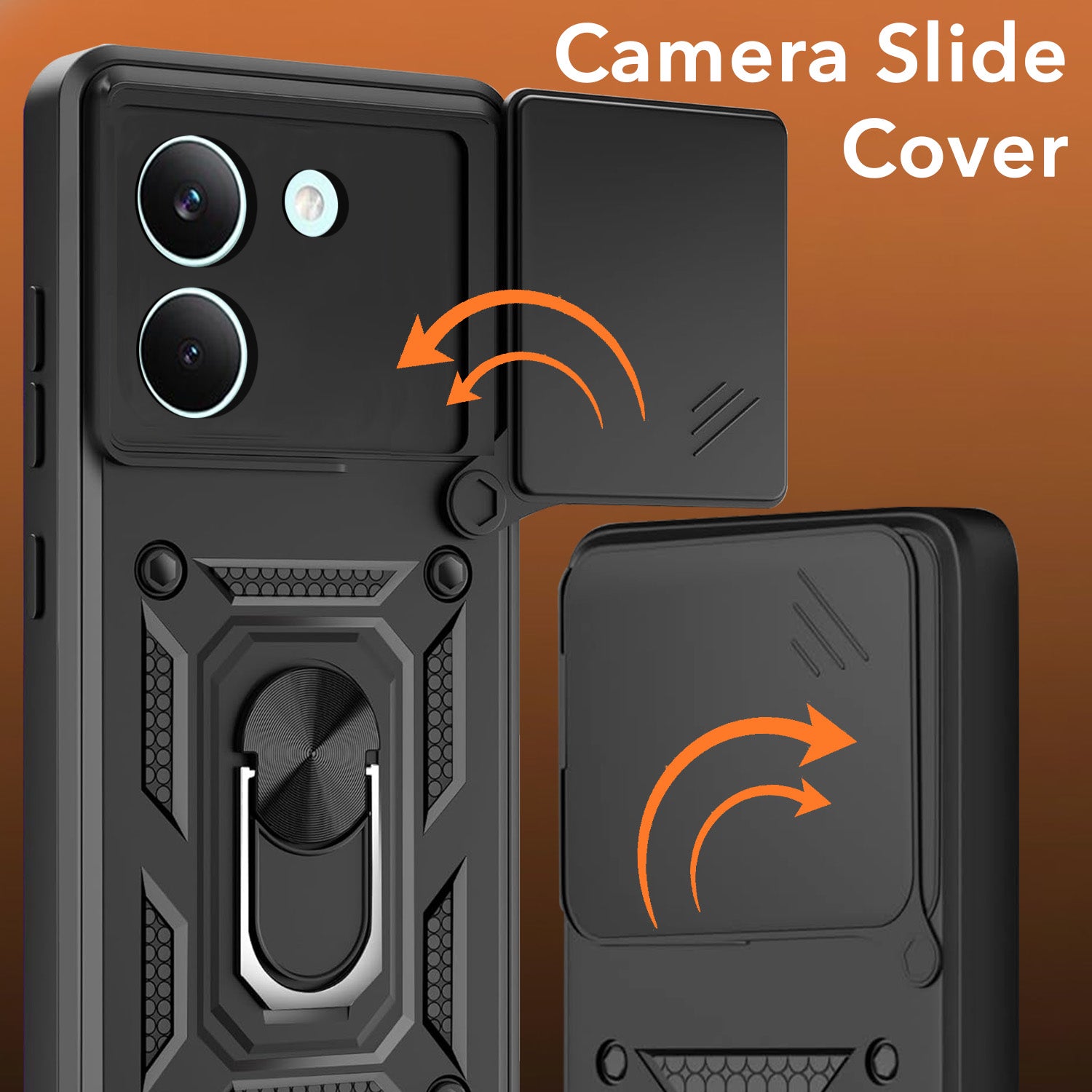 For Poco X8 Pro Back Cover Case Hybrid Armor (Sliding Shutter Camera Protection | Polycarbonate |Ring Holder Kickstand)