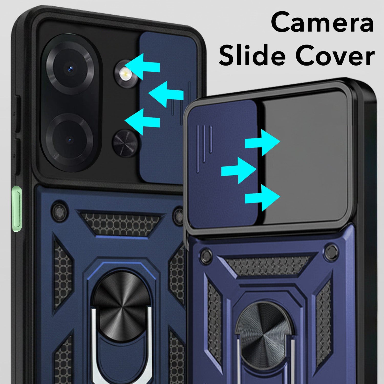 For Poco C85 5G Back Cover Case Hybrid Armor (Sliding Shutter Camera Protection | Polycarbonate |Ring Holder Kickstand)