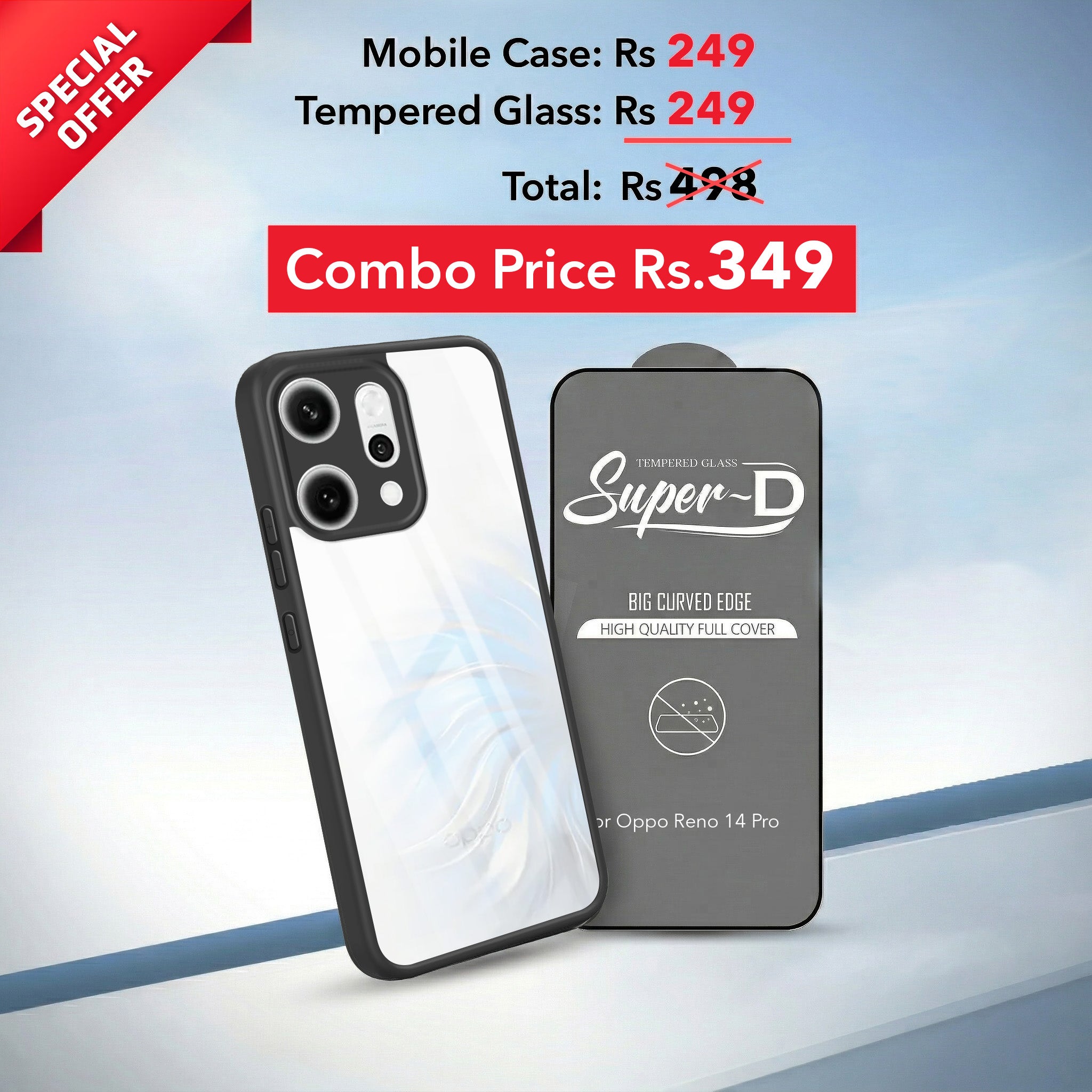 For Oppo Reno14 Pro 5G | Oppo Reno 14 Pro 5G Combo with Back Cover and 9H Tempered Glass (Lifetime Anti-Yellow | Crystal Clear Shockproof | Oleophobic Coating Screen Glass)