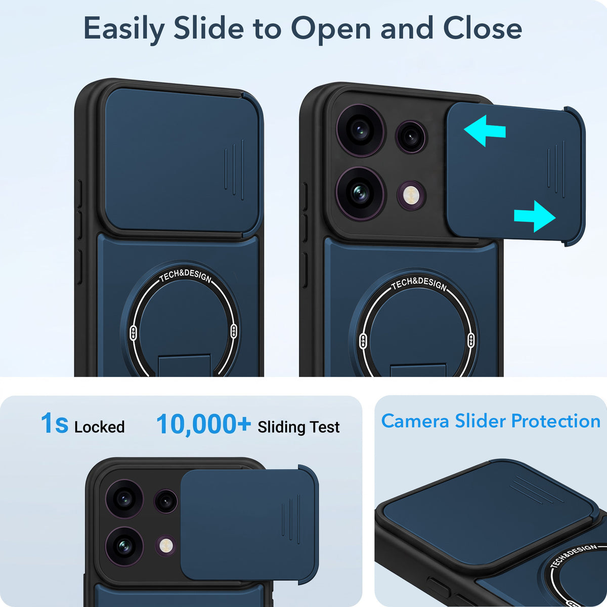 For Oppo Reno 16C 5G Back Case Cover Metallic (Hybrid Armor Kickstand | Sliding Shutter Camera Protection | MagSafe Compatible)