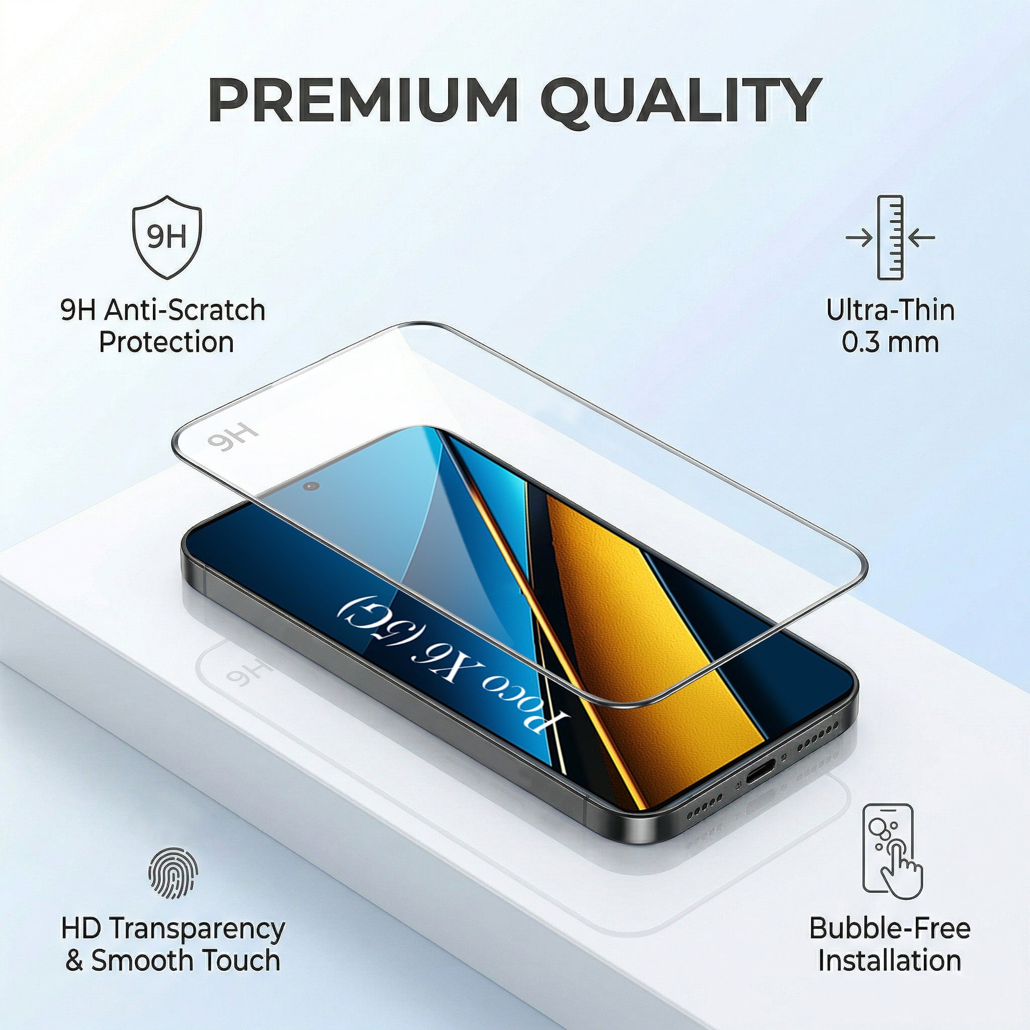 For Poco X6 5G Combo with Back Cover and 9H Tempered Glass (Lifetime Anti-Yellow | Sleek Hard Crystal | Oleophobic Coating Screen Glass)