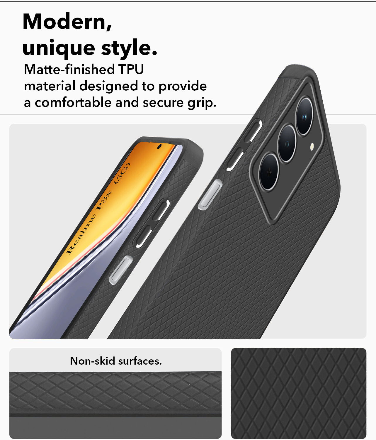 For Realme P3x Back Cover Case (Liquid Silicone | Side Grip | Camera Protection)