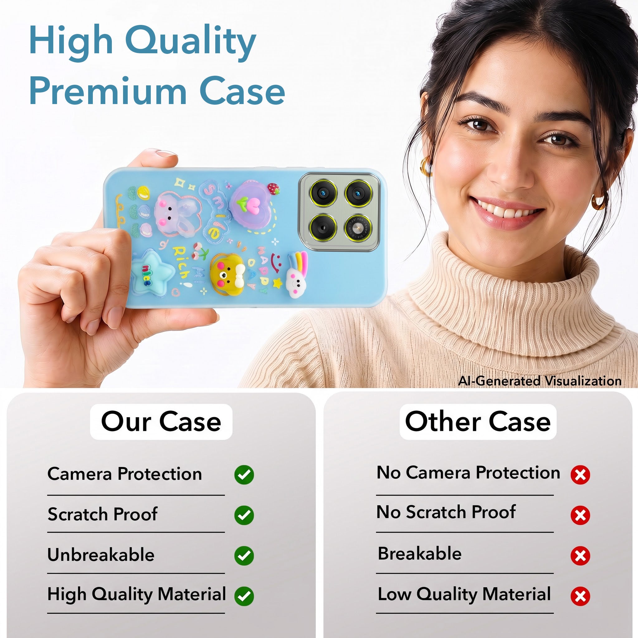 For Motorola Moto Edge 70 Back Cover Case (3D Cute Cartoons | Hard Back Side Soft | Matte Premium Finish | HD Printing)