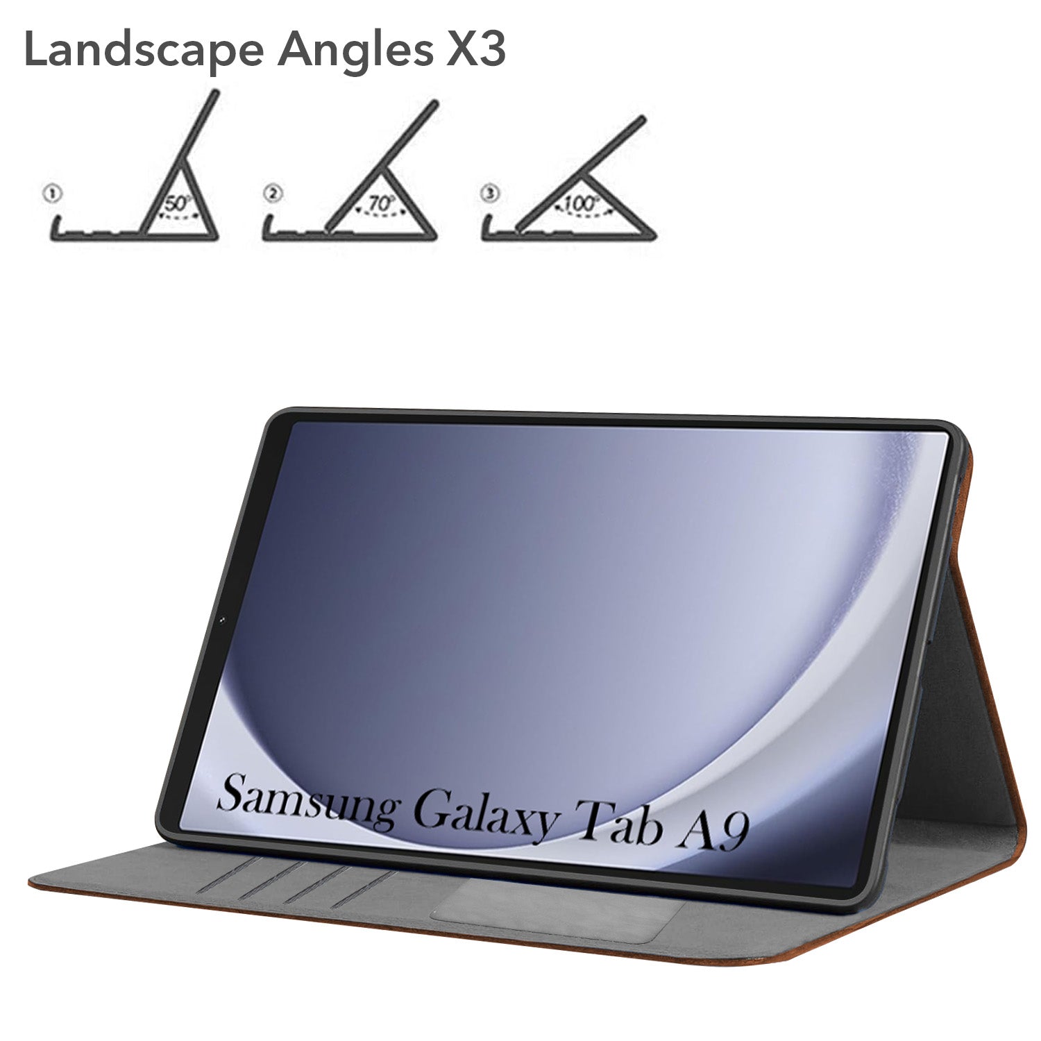 For Samsung Galaxy Tab A9 8.7 Inch SM-X110/X115 Flip Cover Folio Case (PU Leather | Multi-Angle Smart Stand | Card Storage Slots | Silicone Back Pouch)