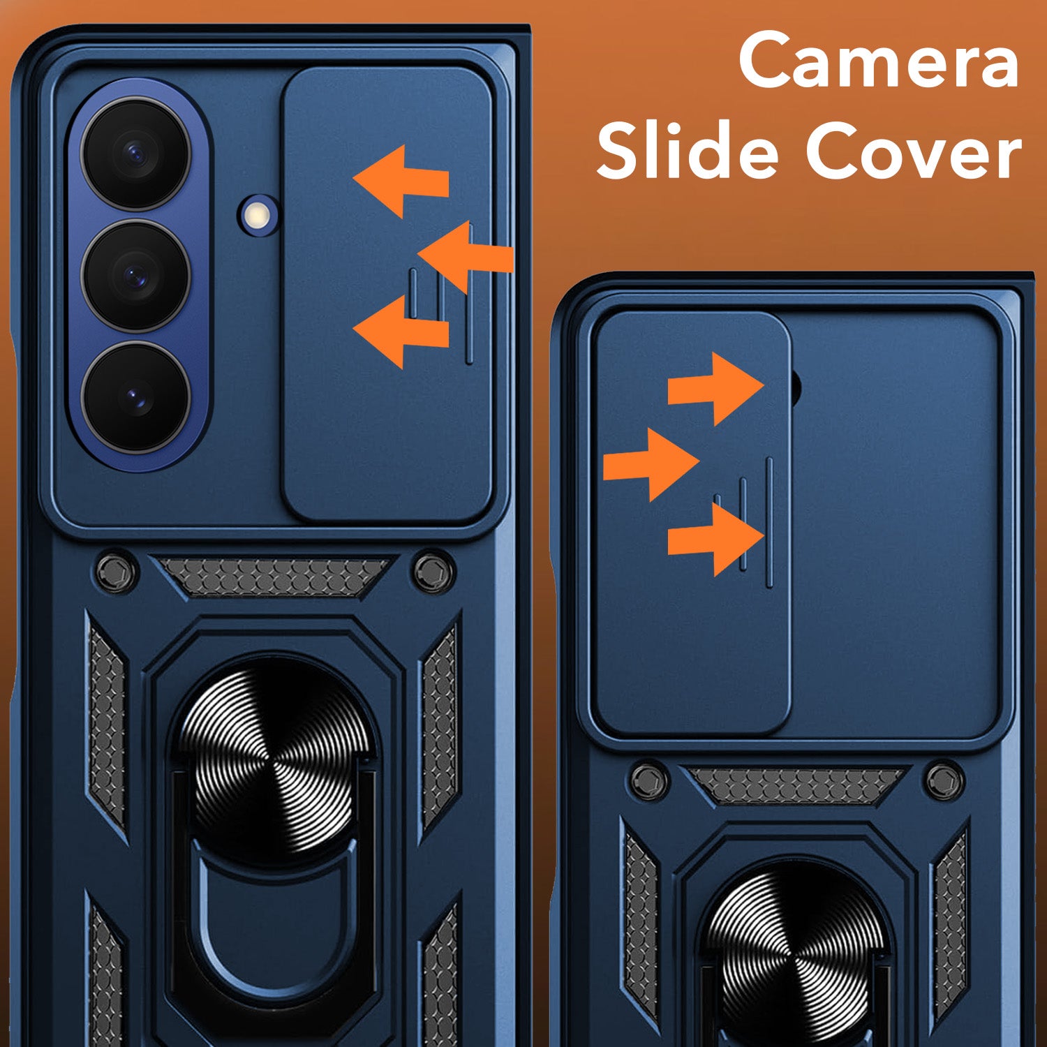 For Samsung Galaxy Z Fold 7 Back Cover Case Hybrid Armor (Sliding Shutter Camera Protection | Polycarbonate |Ring Holder Kickstand)