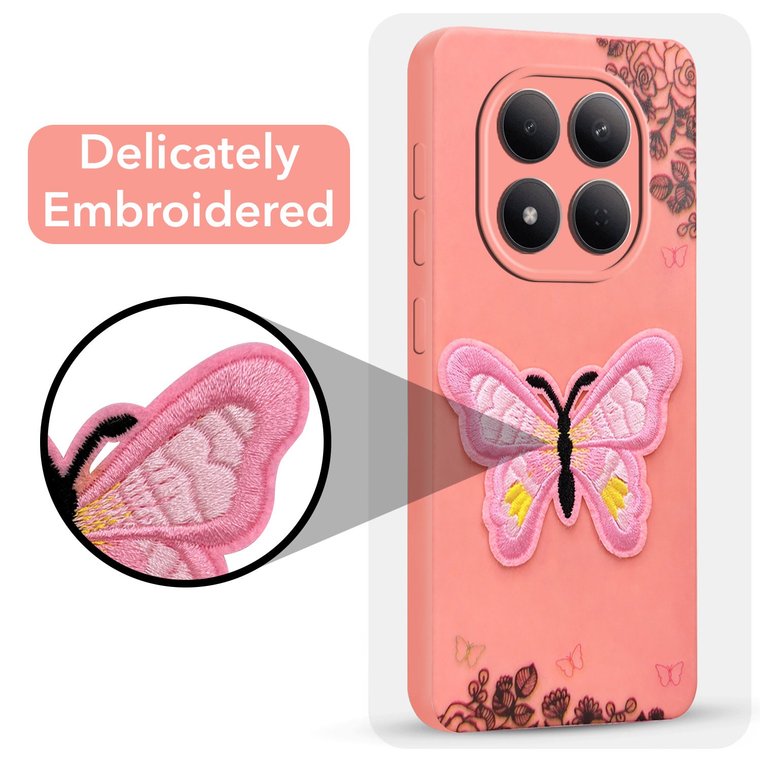 For Xiaomi Redmi Note 15 Pro 5G Back Cover Case (Soft Butterfly Embroidery | Women Teen Girls | Camera Protection| Matte Silicone)