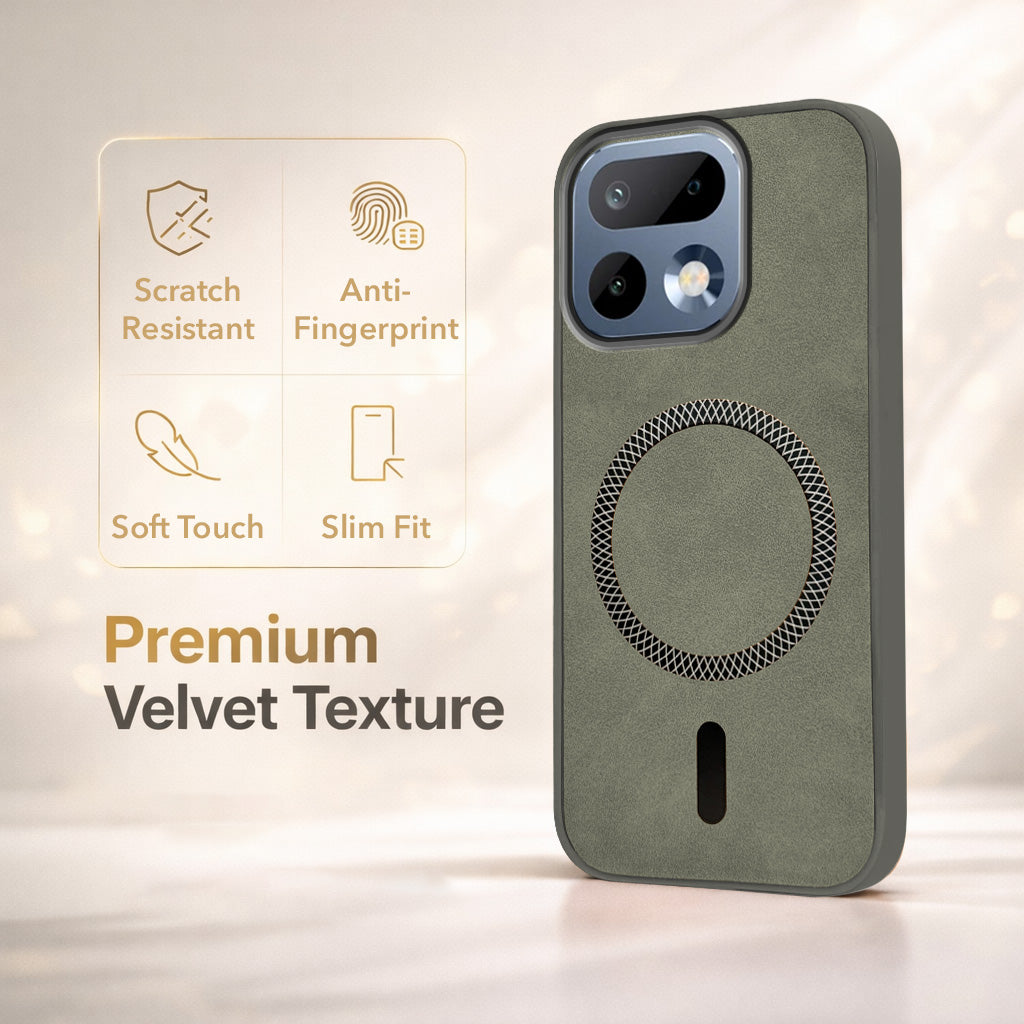 For Realme 16 Pro Back Cover Case Leather Finish (MagSafe Compatible Wireless Charging | Soft Touch | Camera Bump Protection)