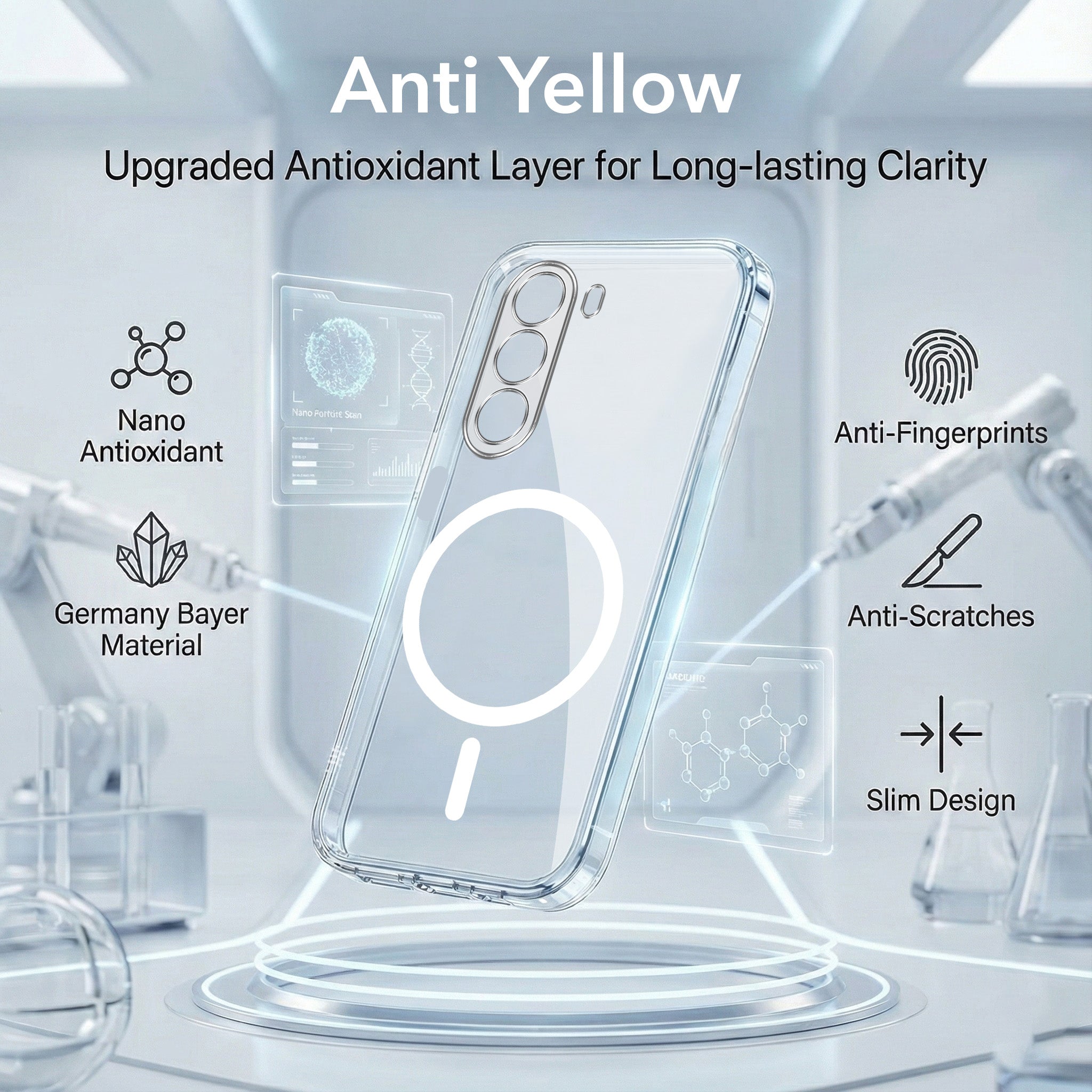 For Realme P4x Back Cover Case Lifetime Anti-Yellow MagSafe Compatible Clear (Sleek Hard Crystal | Shockproof and Camera Protection)