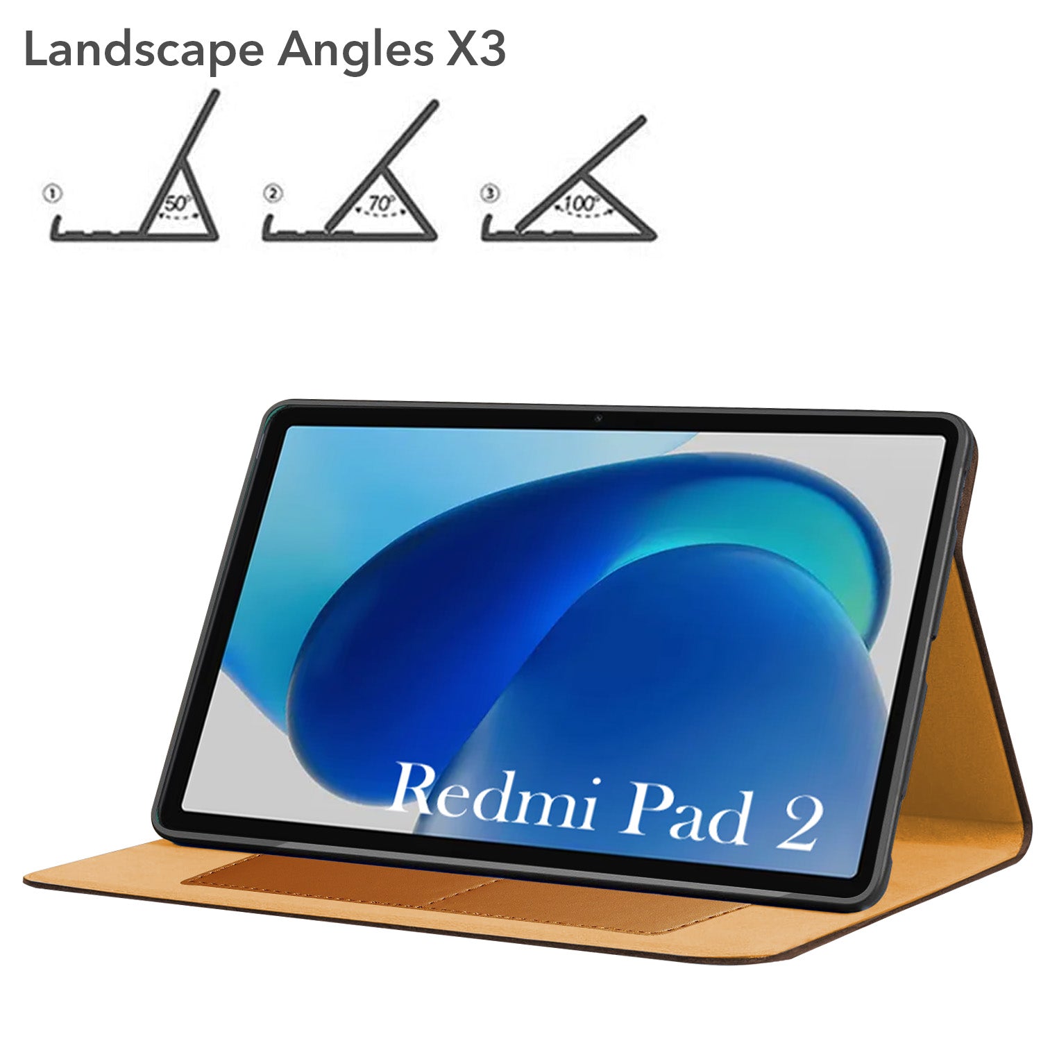 For Redmi Pad 2 11 Inch Flip Cover Folio Cover 25040RP0AG/RP0AI (PU Leather | Multi-Angle Smart Stand | Card Storage Slots | Silicone Back Pouch)