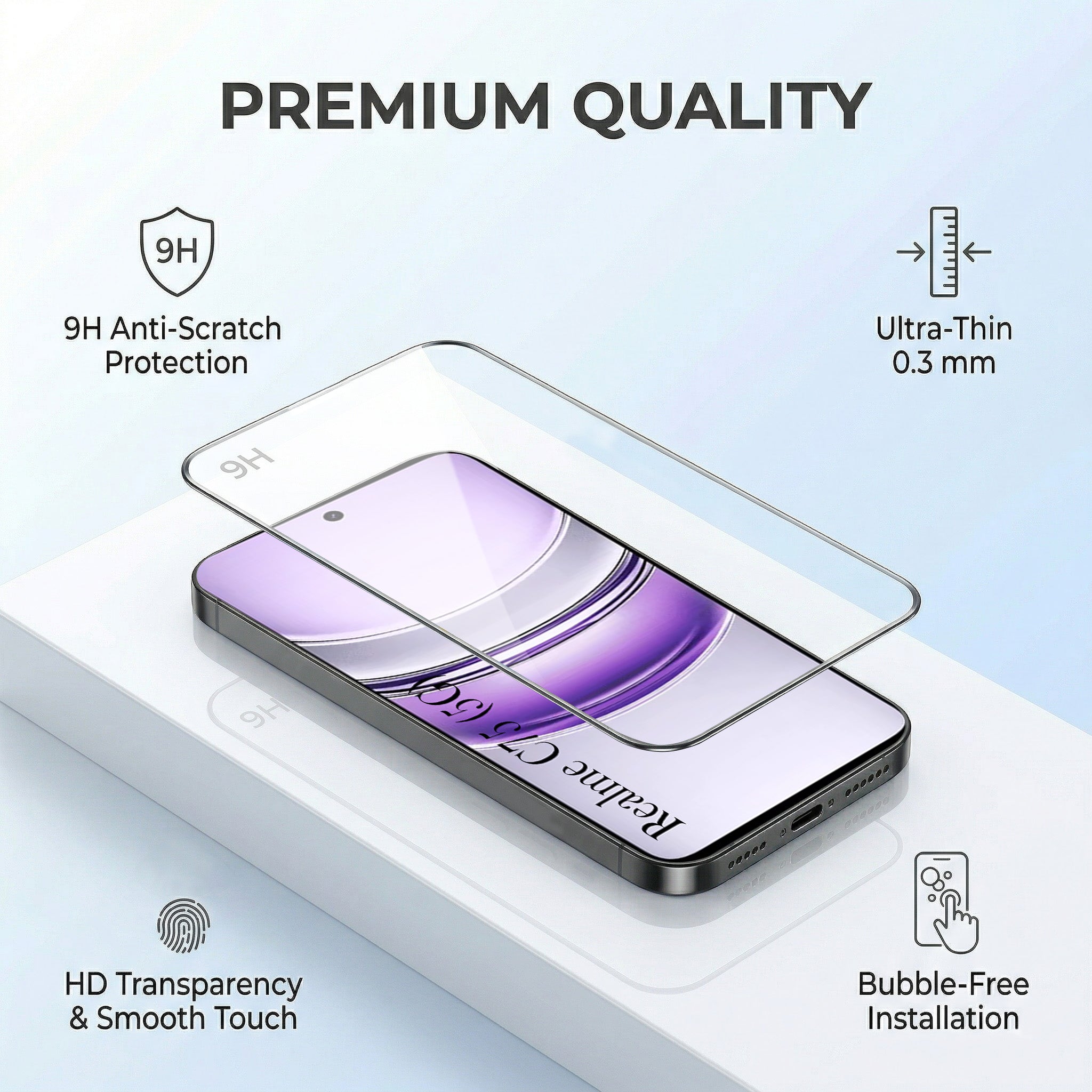 For Realme C75 5G Combo with Back Cover and 9H Tempered Glass (Textured Grip Design | Micro-Fiber Cloth Inside | Oleophobic Coating Screen Glass)