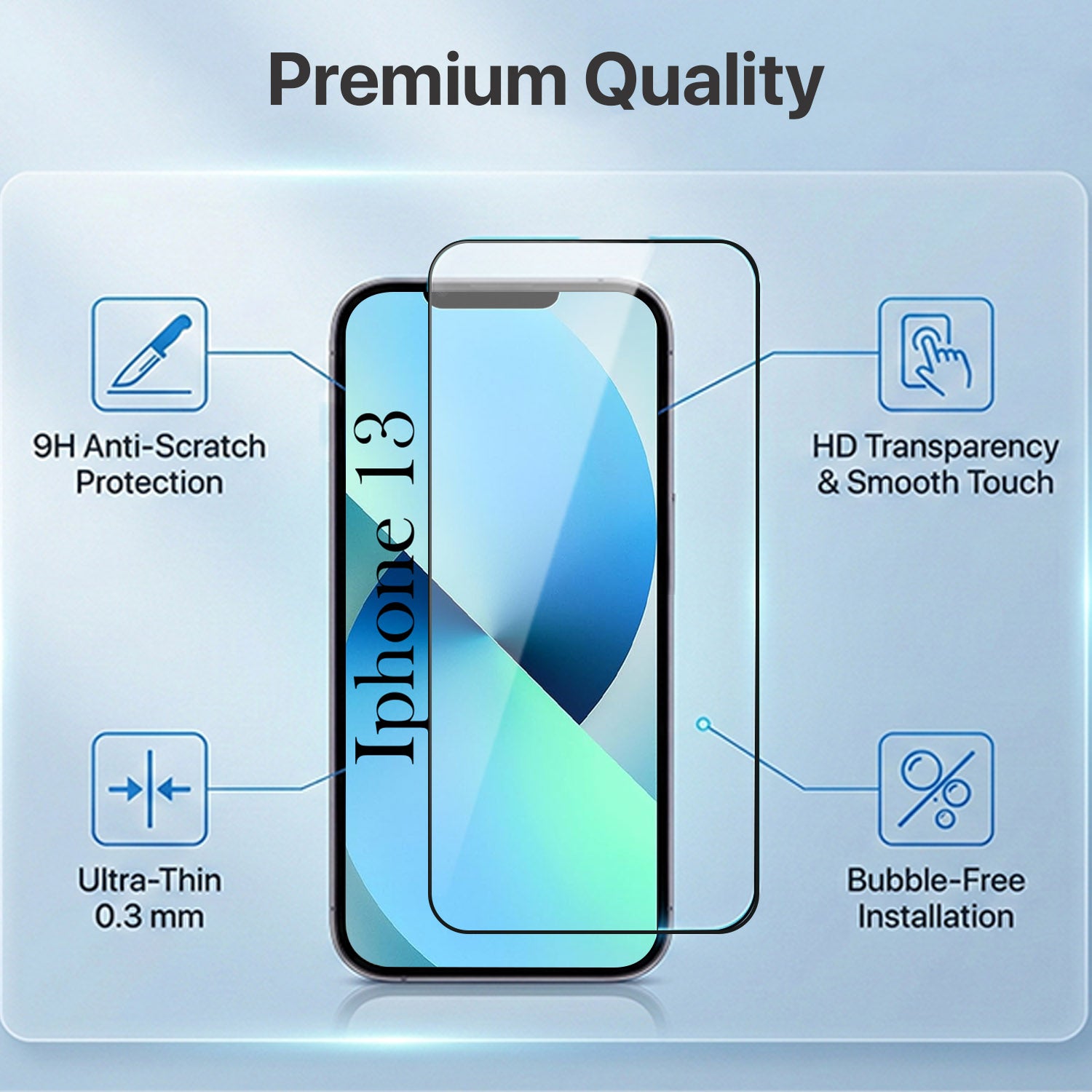 For Apple iPhone 13 Combo with Back Cover and 9H Tempered Glass (Liquid Silicone | Camera Protection | Oleophobic Coating Screen Glass)