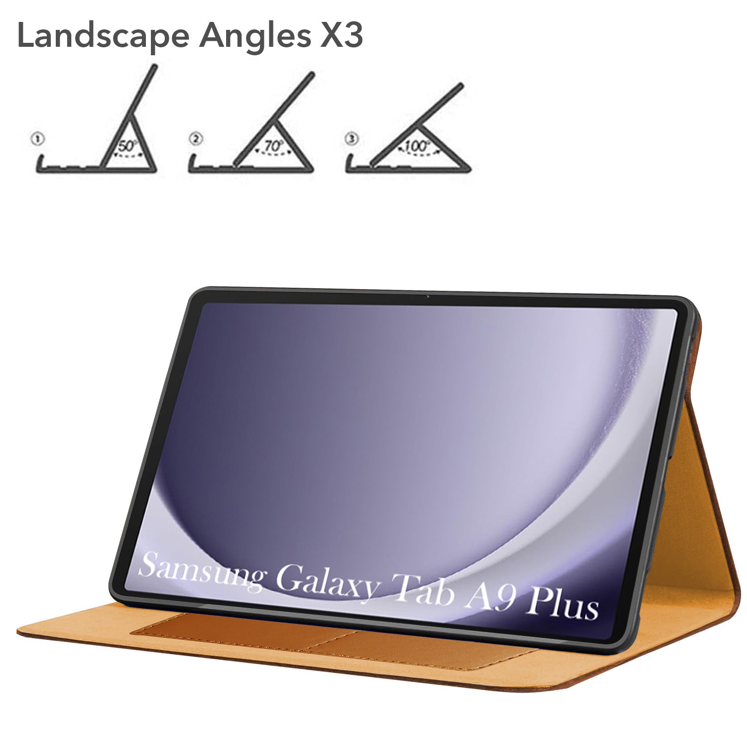 For Samsung Galaxy Tab A9 Plus 11 Inch SM-X210/X215/X216B Flip Cover Folio Cover (PU Leather | Multi-Angle Smart Stand | Card Storage Slots | Silicone Back Pouch)