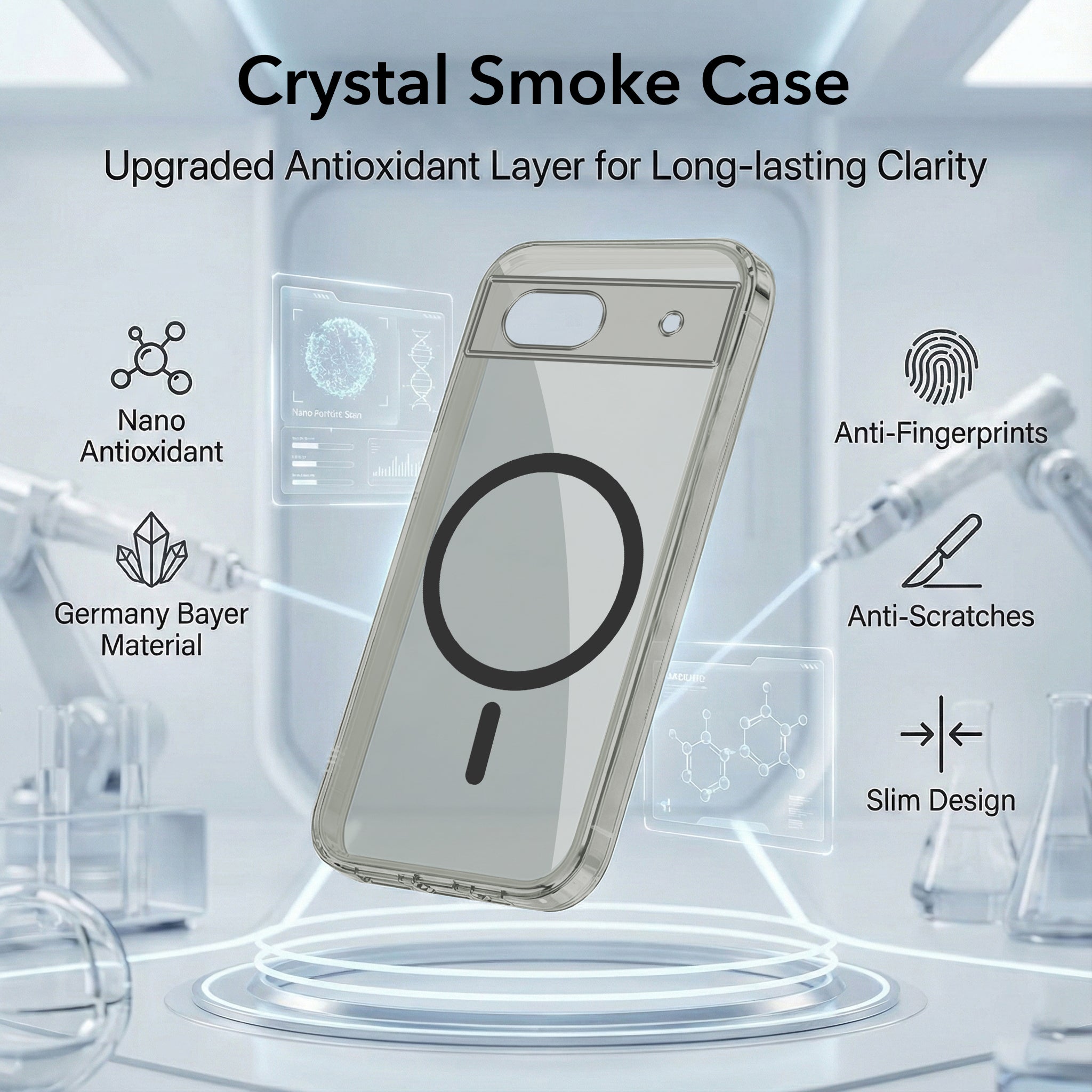 For Google Pixel 8a Back Cover Case Lifetime Anti-Yellow MagSafe Compatible Clear (Sleek Hard Crystal | Shockproof and Camera Protection)