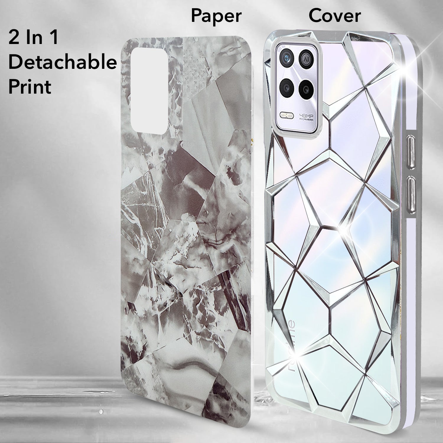 For Realme 9 5G Back Cover Case ( Dual Design Glitter Sparkle and Detachable Diamond Print Case | Soft and Flexible)