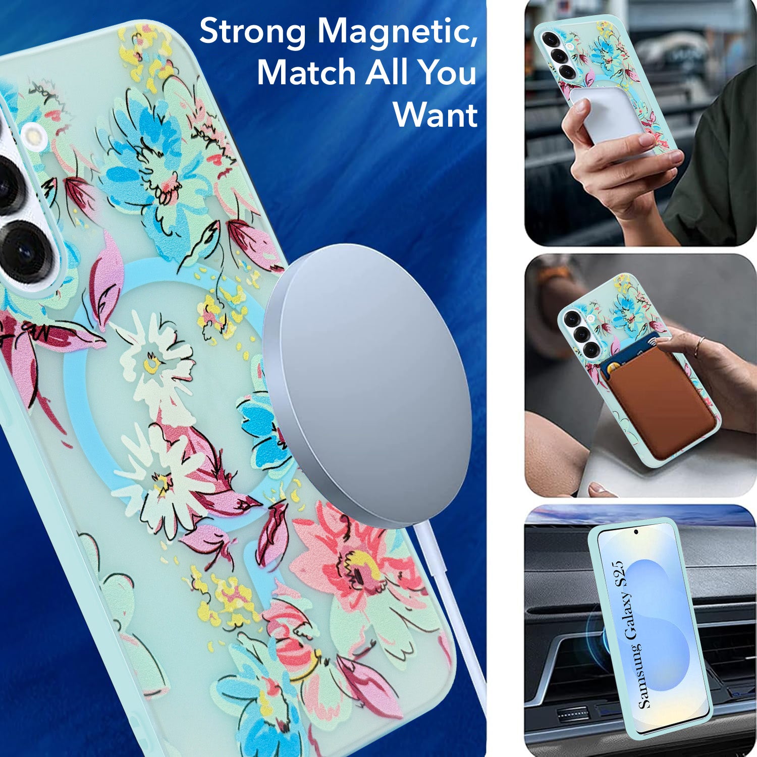 For Samsung Galaxy S25 Back Cover Case (Cute Floral Design | Flower Print for Girls | MagSafe Compatible Wireless Charging)