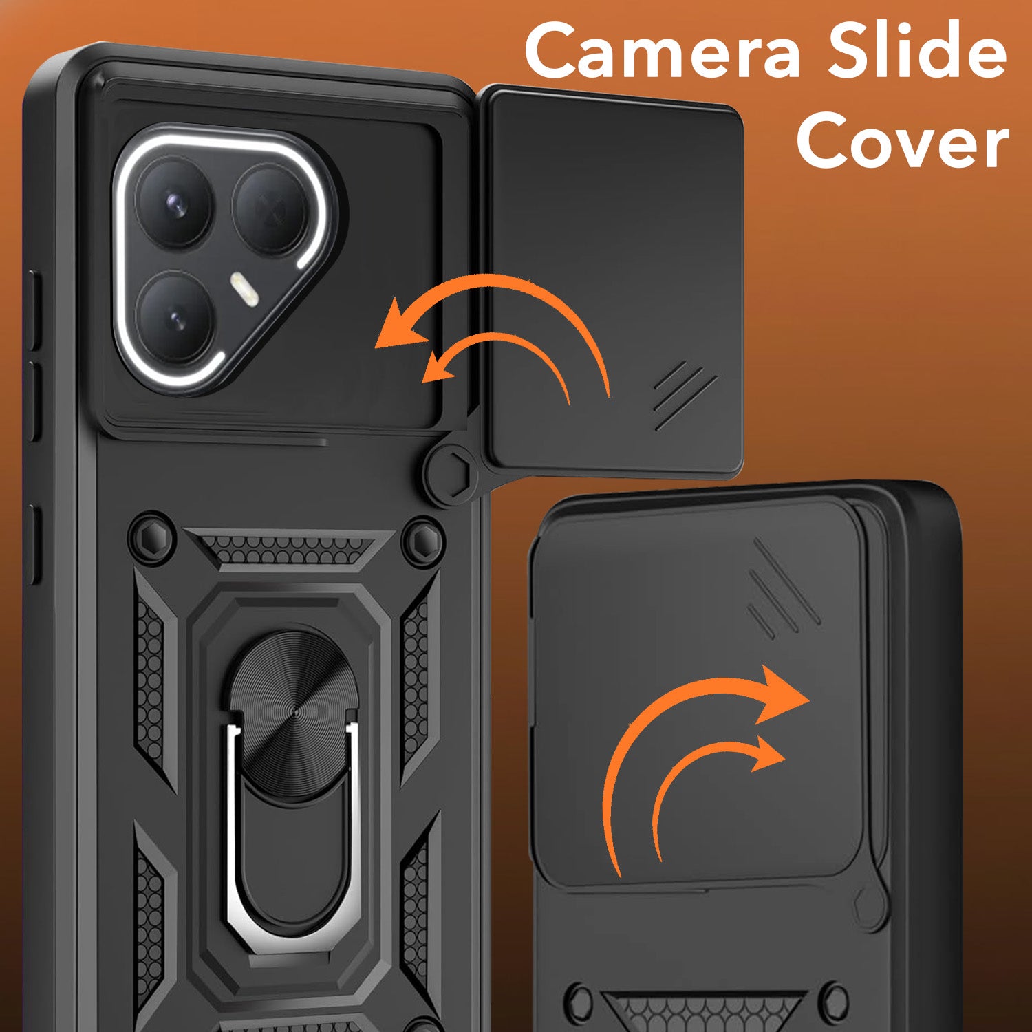For Tecno Pova 7 Pro 5G Back Cover Case Hybrid Armor (Sliding Shutter Camera Protection | Polycarbonate |Ring Holder Kickstand)