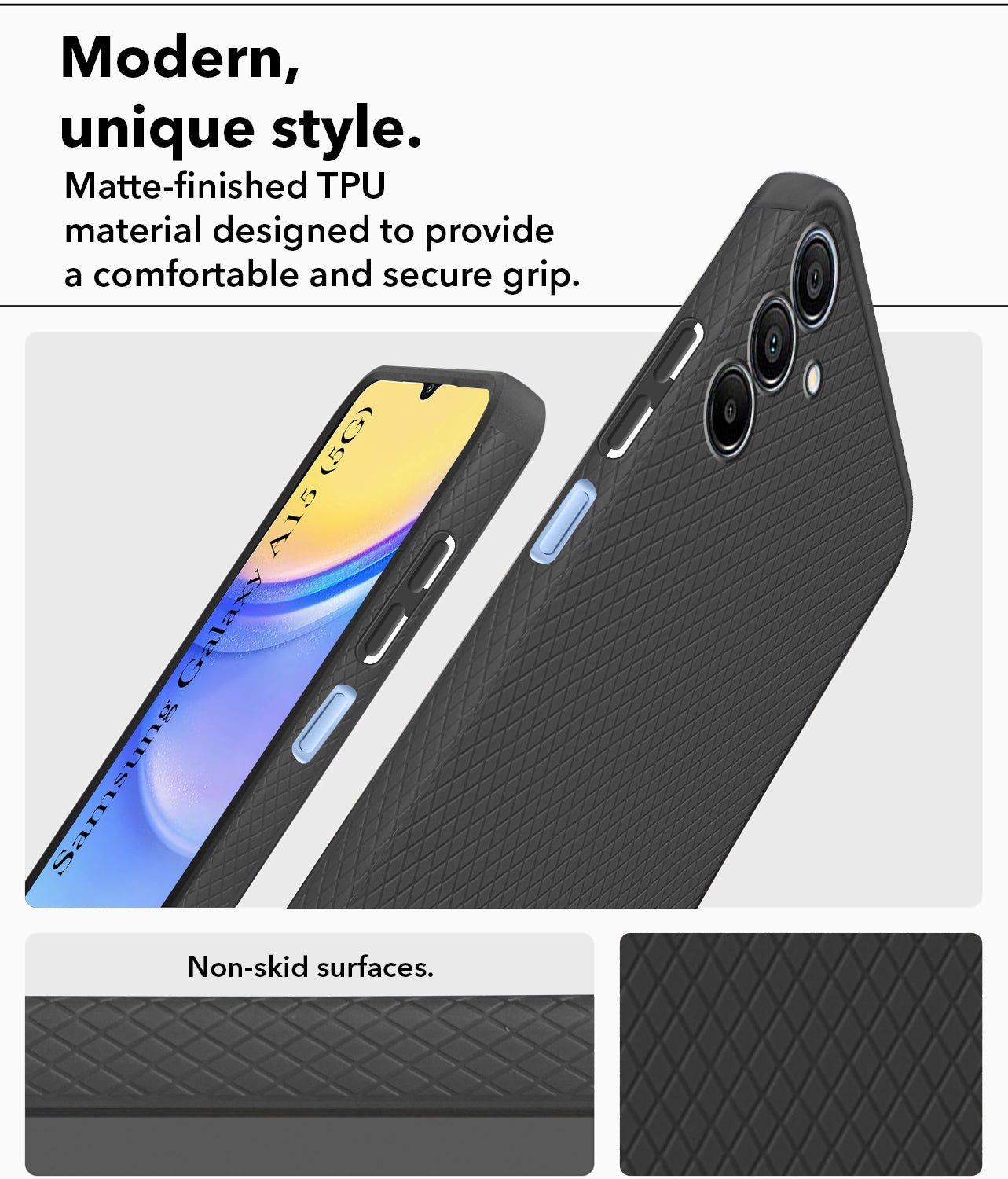 For Samsung Galaxy A15 5G  Back Cover Case (Liquid Silicone | Side Grip | Camera Protection)