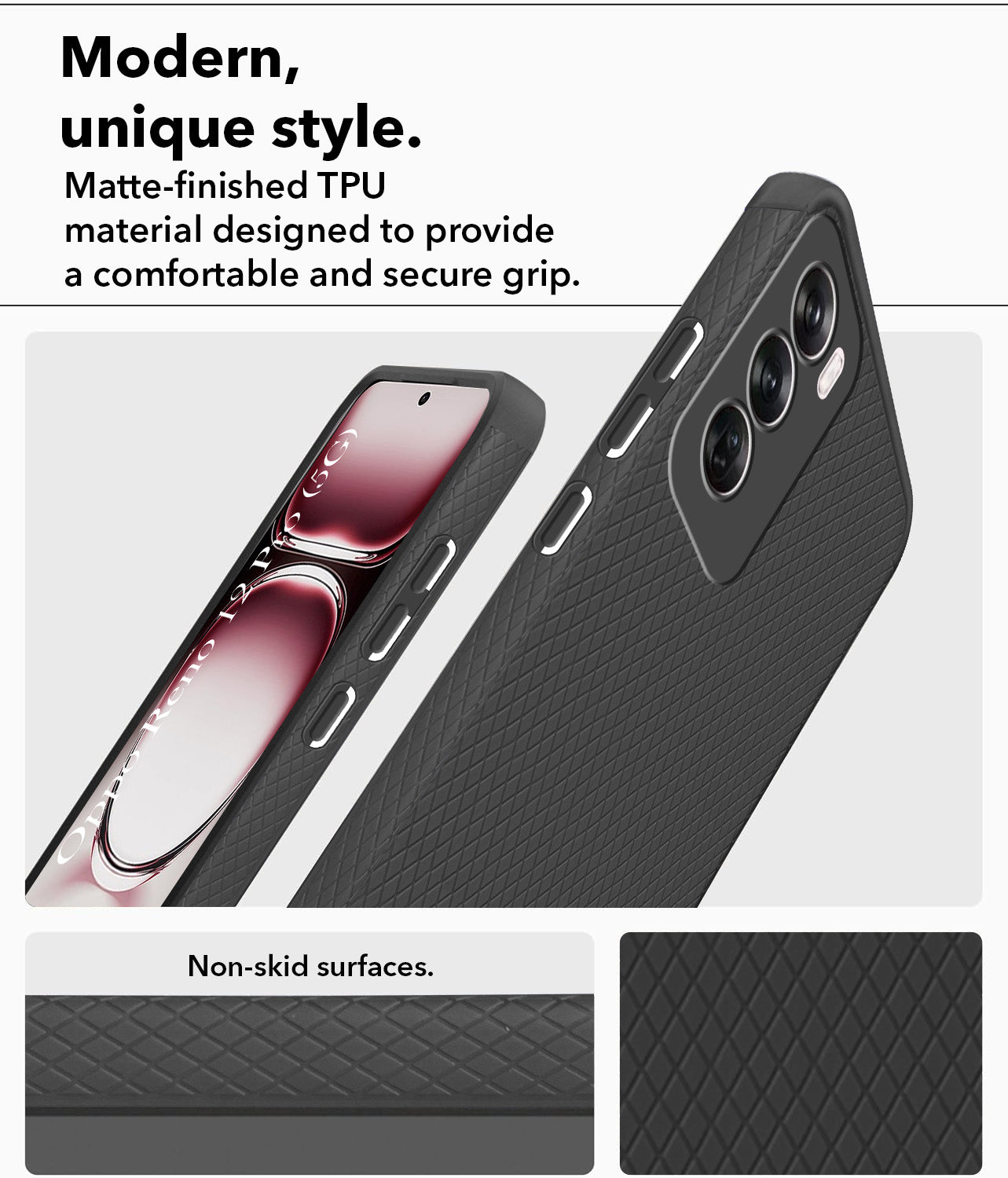 For Oppo Reno12 Pro 5G | Oppo Reno 12 Pro 5G Back Cover Case (Liquid Silicone | Side Grip | Camera Protection)