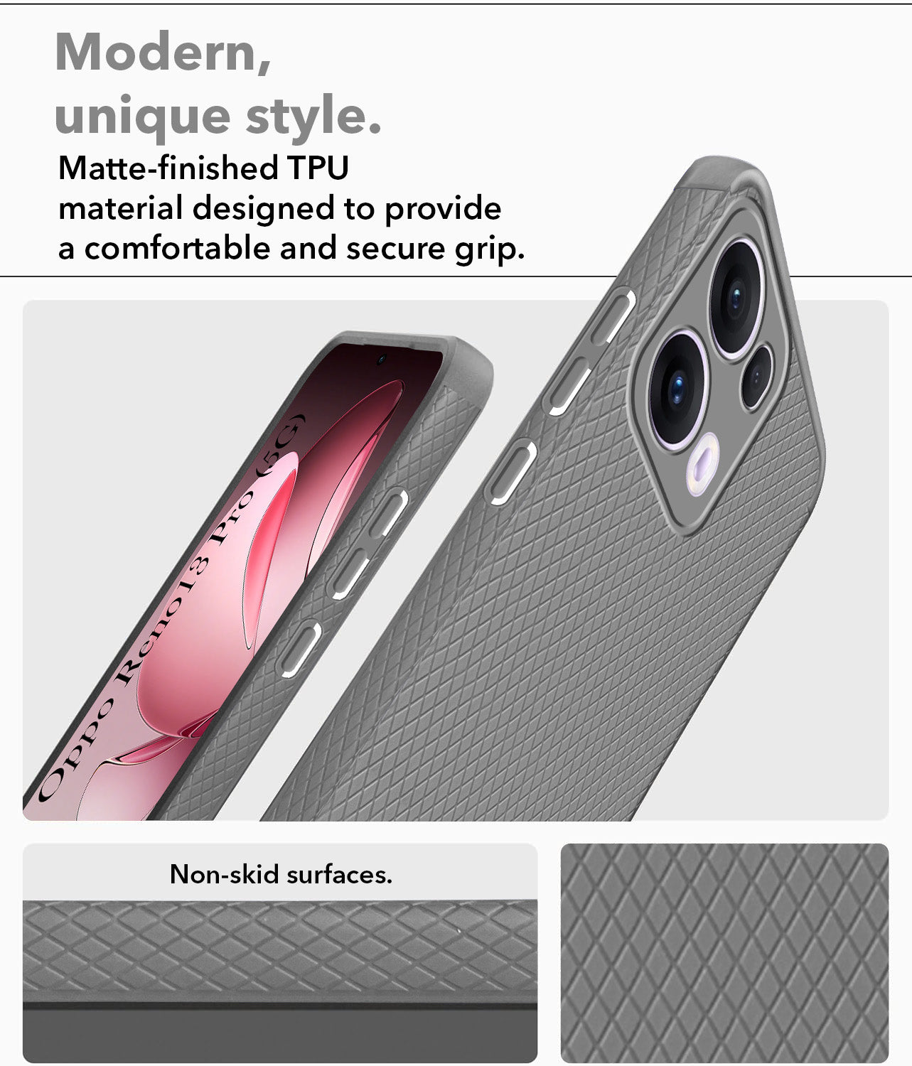For Oppo Reno13 Pro | Oppo Reno 13 Pro Back Cover Case (Camera Protection | Side Grip Texture | Soft and Flexible)