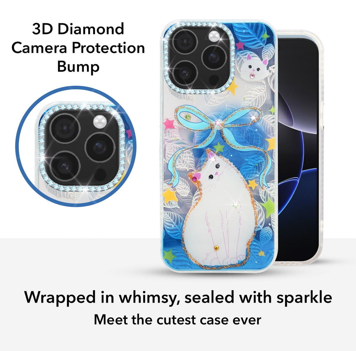 For iPhone 16 Pro Max Back Cover Case (Luxury Floral Glitter Cute Butterfly | Diamond Studded Camera Bump | Girls & Women Design)