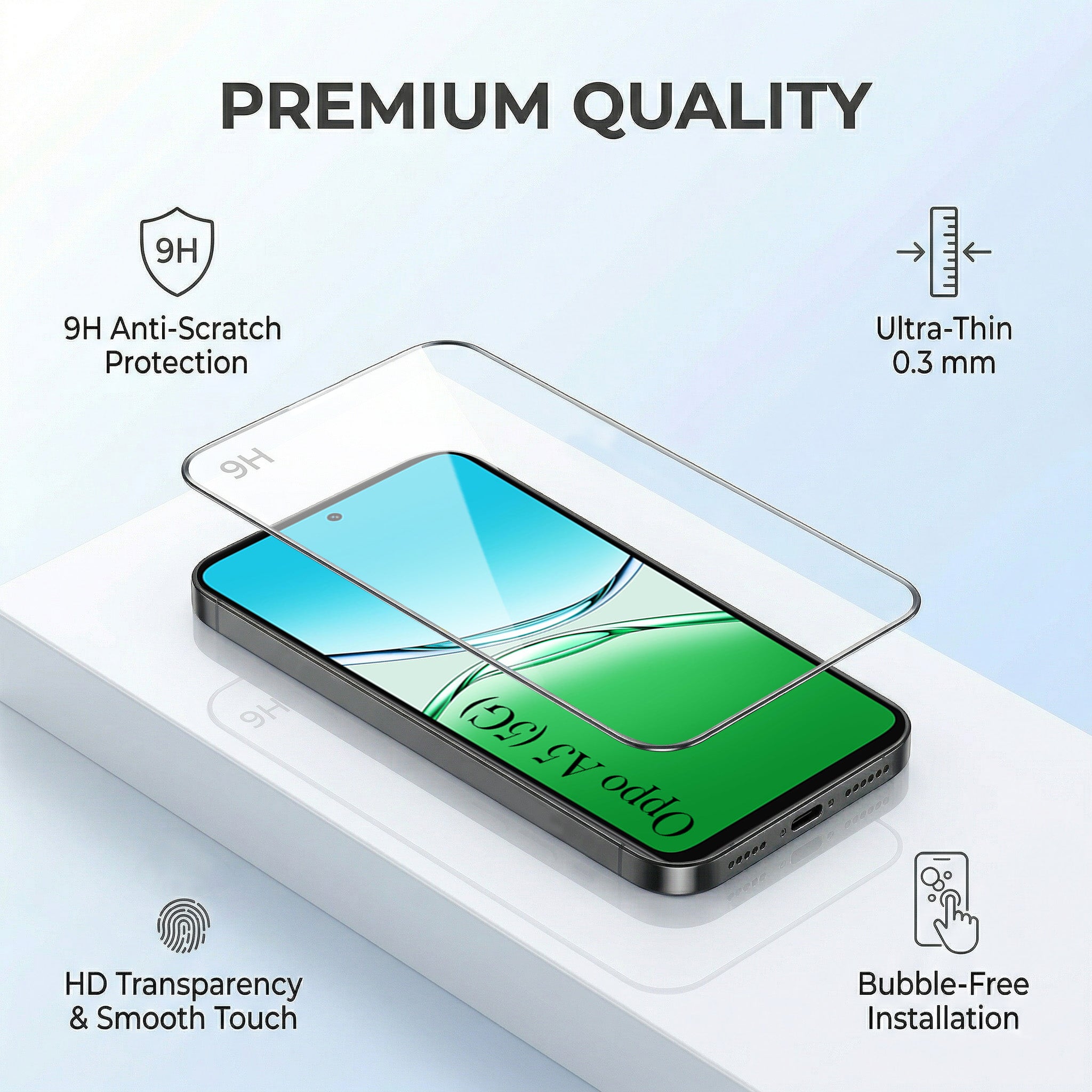 For Oppo A5 5G Combo with Back Cover and 9H Tempered Glass (Lifetime Anti-Yellow | Sleek Hard Crystal | Oleophobic Coating Screen Glass)