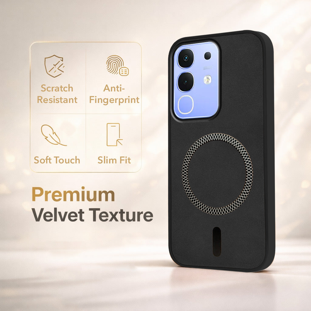 For Vivo iQOO Z10x Back Cover Case Leather Finish (MagSafe Compatible Wireless Charging | Soft Touch | Camera Bump Protection)
