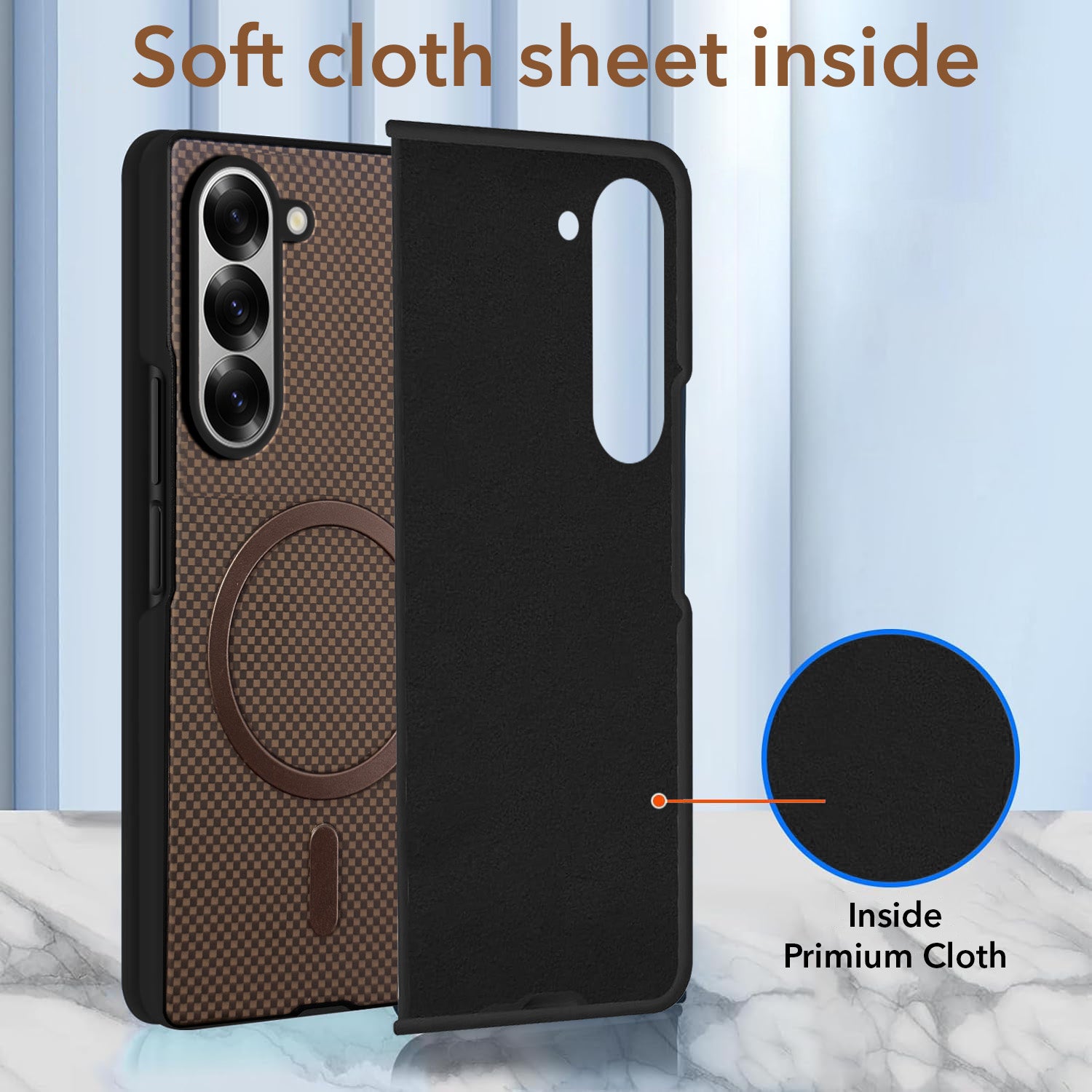 For Samsung Galaxy Z Fold 6 5G Back Case Cover (MagSafe Wireless Charging Compatible | Hexa Leather Finish | Inside Microfiber Cloth)