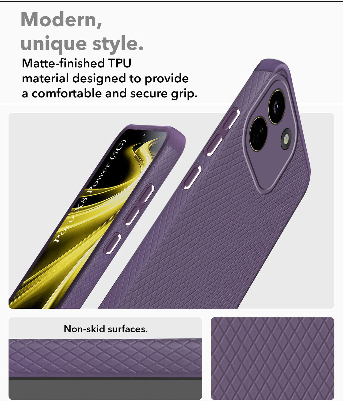 For Poco X8 Power Back Cover Case Liquid Silicone (Camera Protection | Side Grip Texture | Soft and Flexible)