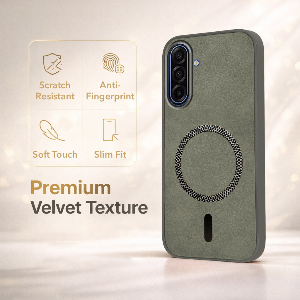 For Samsung Galaxy A17 | Samsung F17 | Samsung M17 5G Back Cover Case Leather Finish (MagSafe Compatible Wireless Charging | Soft Touch | Camera Bump Protection)