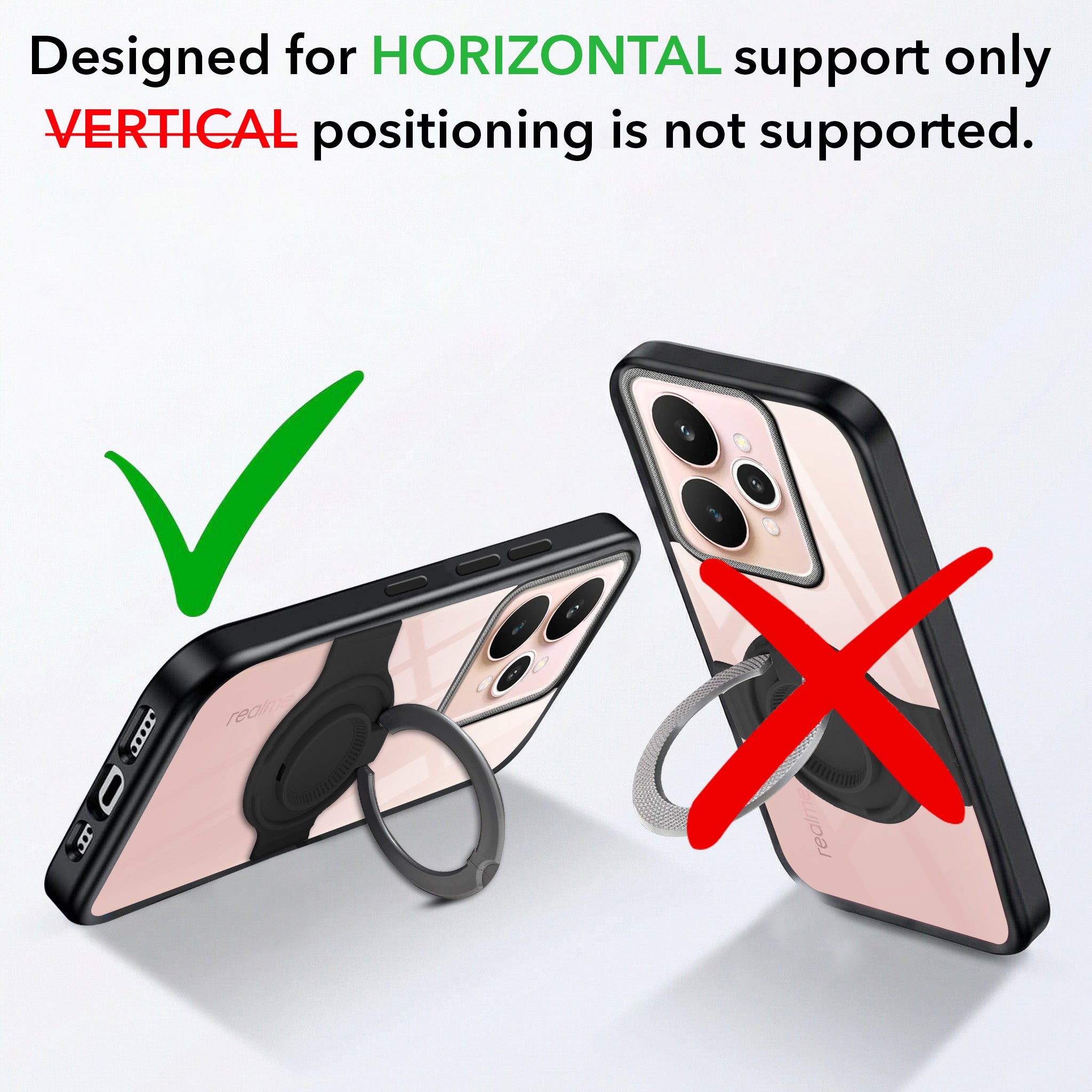 For Realme 15 Back Cover Case with stand (Built-in Ring Holder Kickstand | Lifetime Anti Yellow | Camera Protection)