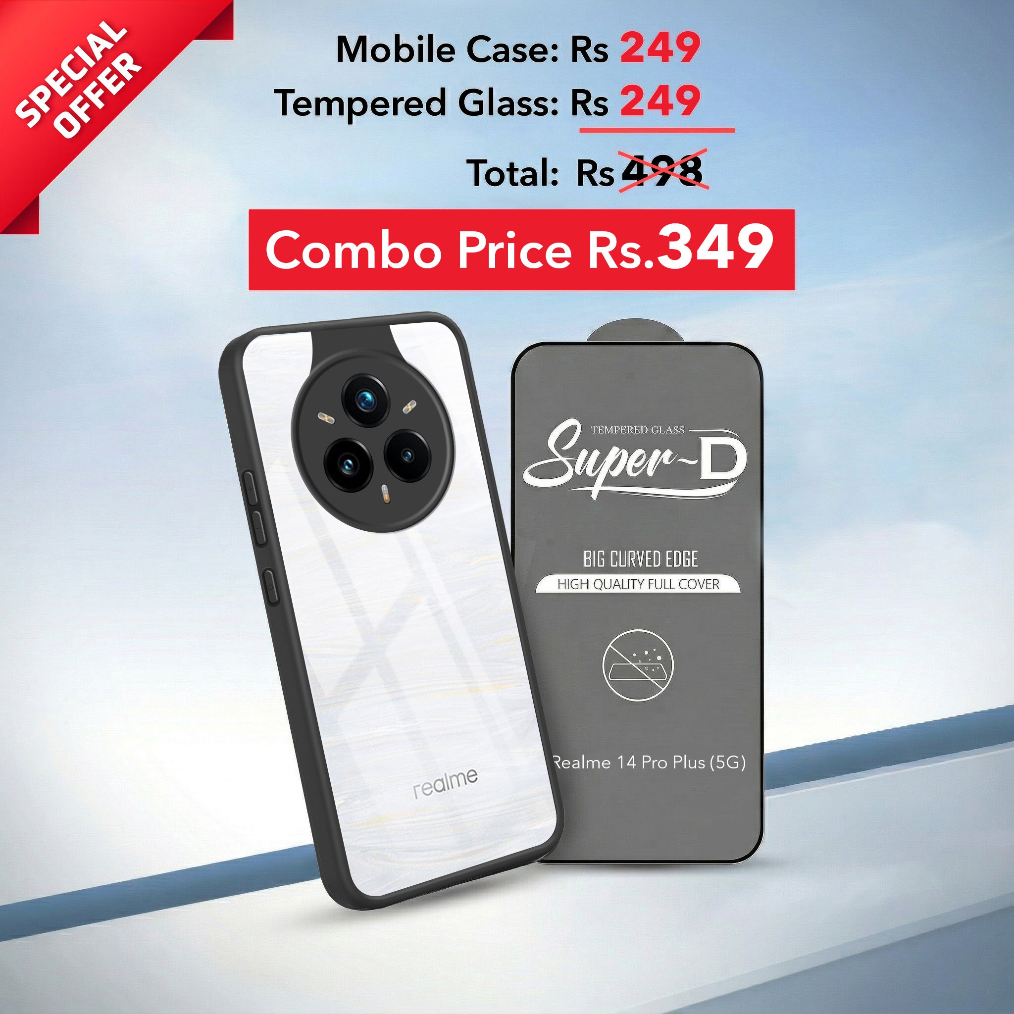 For Realme 14 Pro Plus 5G Combo with Back Cover and 9H Tempered Glass (Lifetime Anti-Yellow | Crystal Clear Shockproof | Oleophobic Coating Screen Glass)