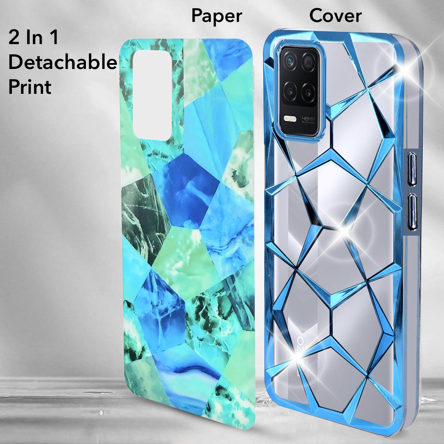 For Realme Narzo 30 5G Back Cover Case (Dual Design Glitter Sparkle and Detachable Diamond Print Case | Soft and Flexible)