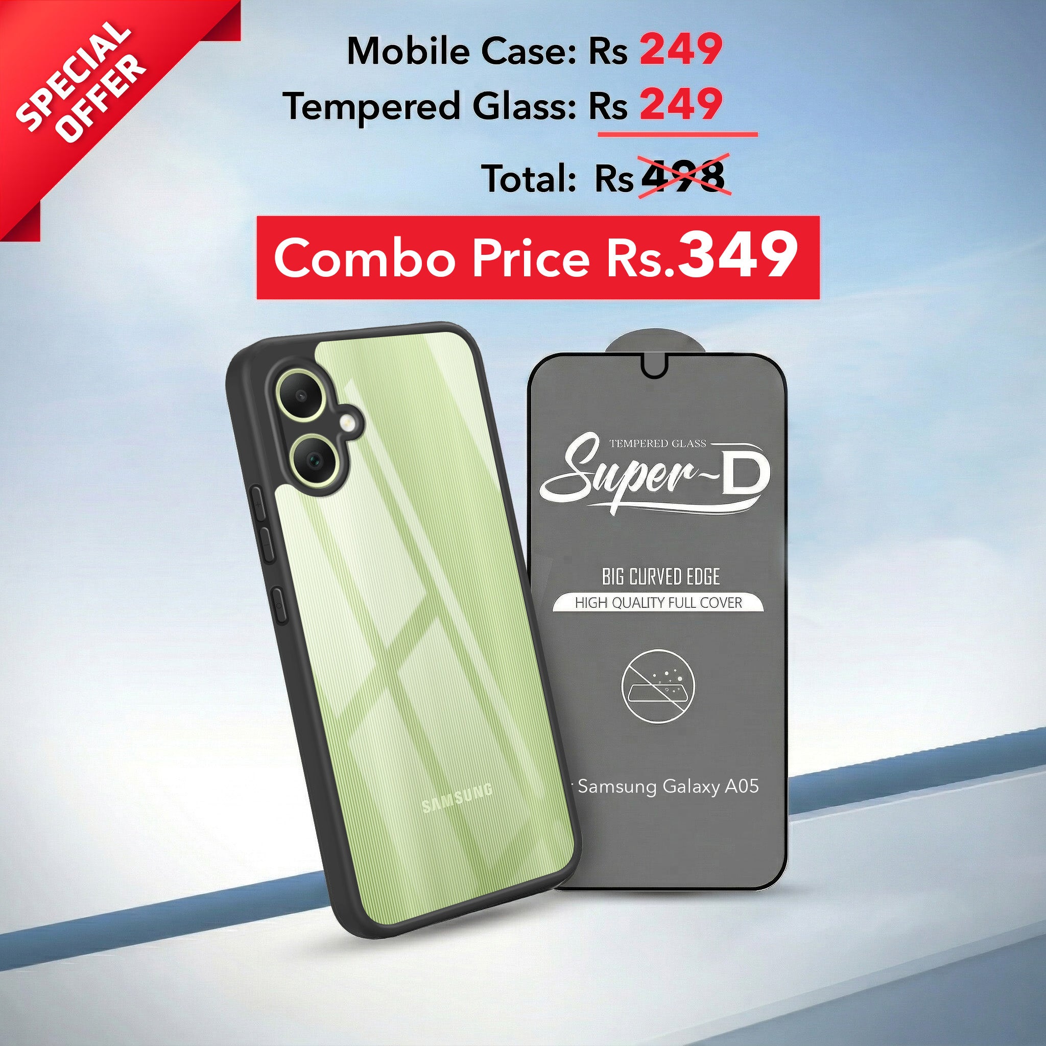 For Samsung Galaxy A05 Combo with Back Cover and 9H Tempered Glass (Lifetime Anti-Yellow | Crystal Clear Shockproof | Oleophobic Coating Screen Glass)