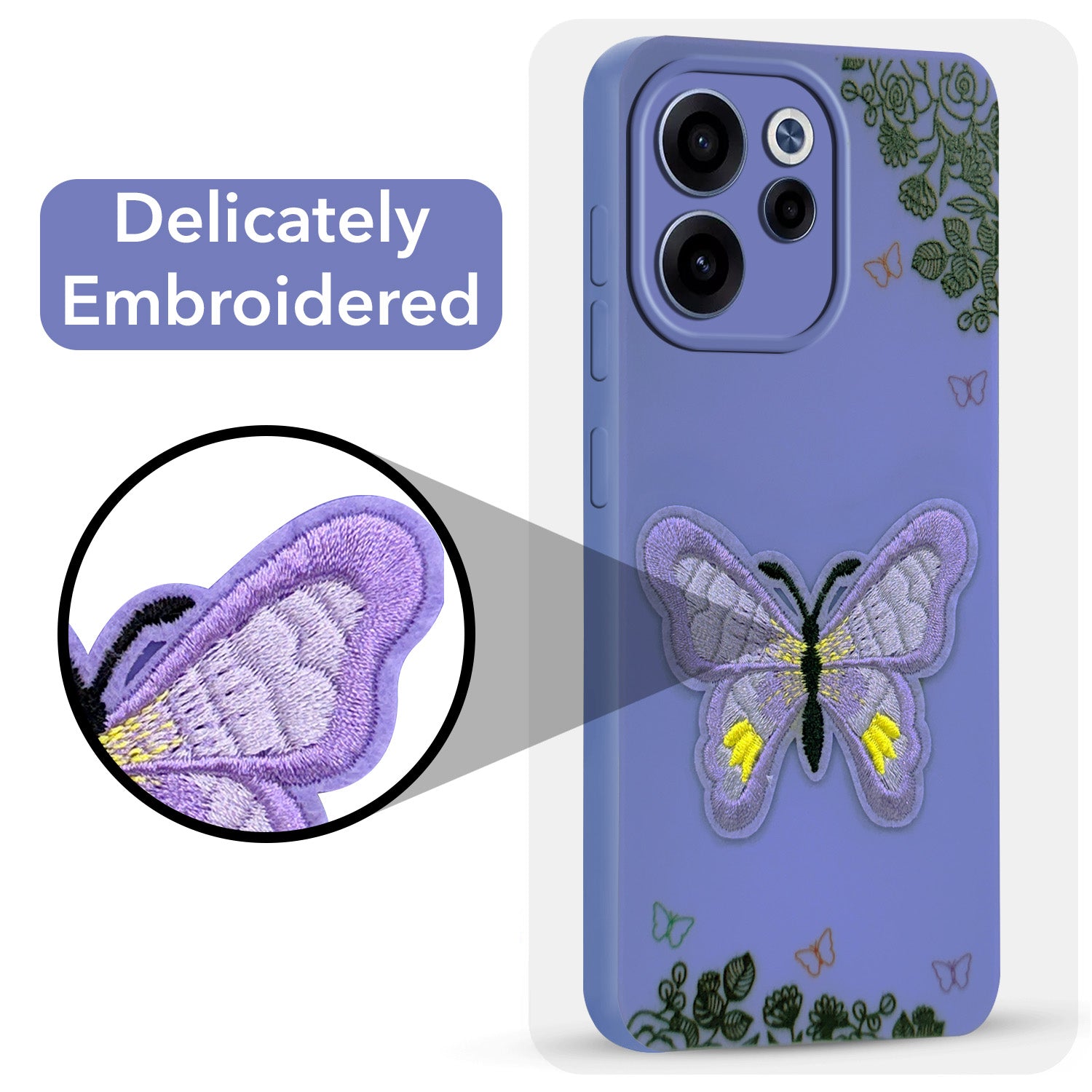 For Oppo Reno 15c Back Cover Case (Soft Butterfly Embroidery | Women Teen Girls | Camera Protection| Matte Silicone)