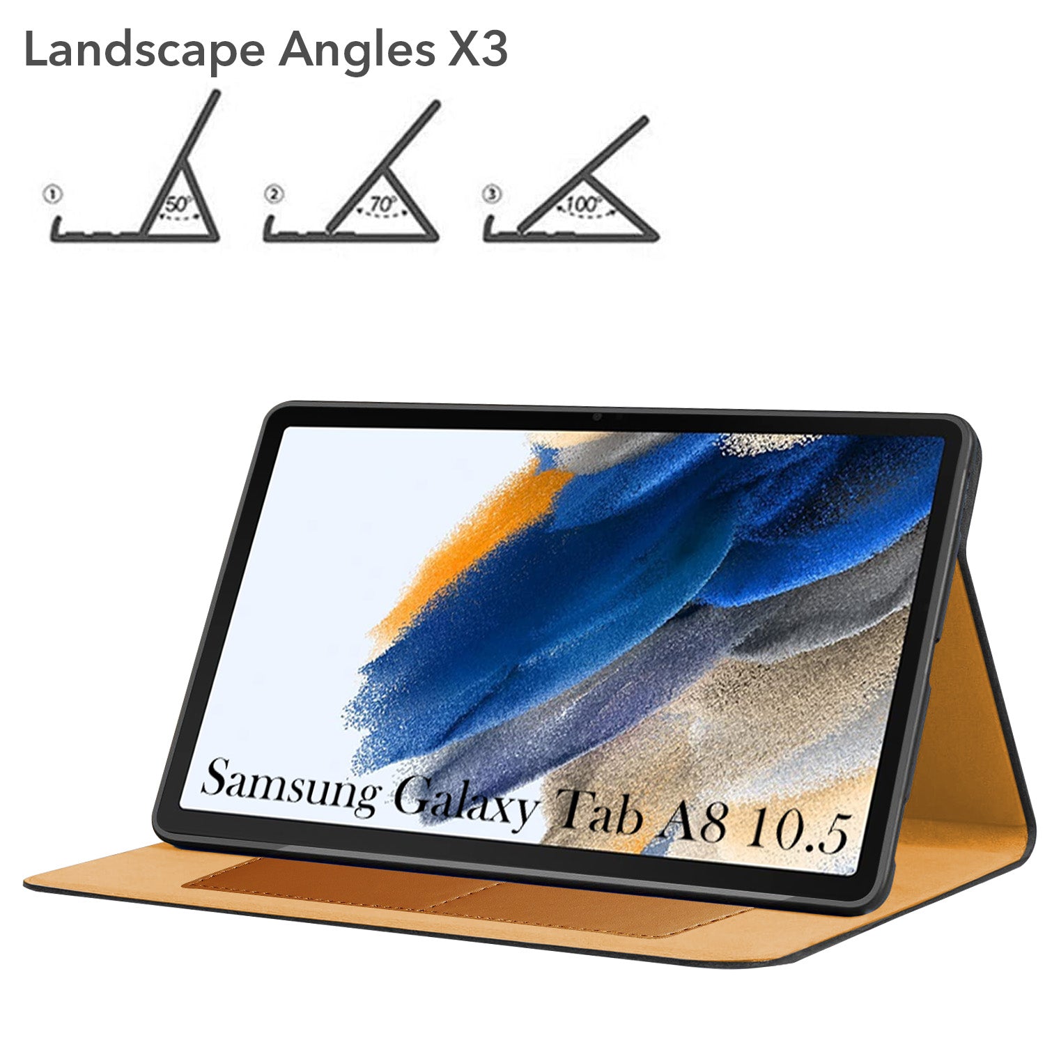 For Samsung Galaxy Tab A8 10.5 Inch SM-X200/X205 Flip Cover Folio Cover (PU Leather | Multi-Angle Smart Stand | Card Storage Slots | Silicone Back Pouch)