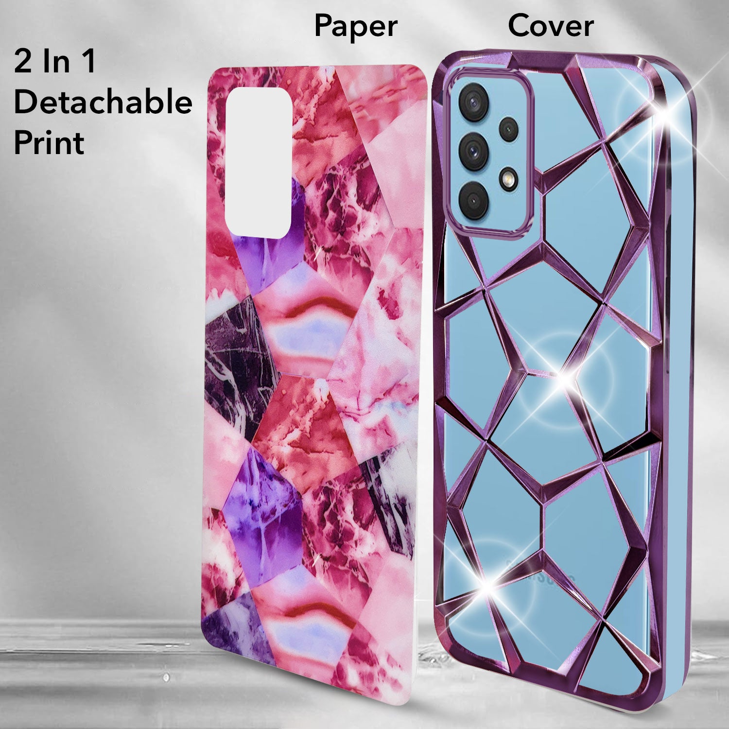 For Samsung Galaxy A32 4G Back Cover Case (Dual Design Glitter Sparkle and Detachable Diamond Print Case | Soft and Flexible)