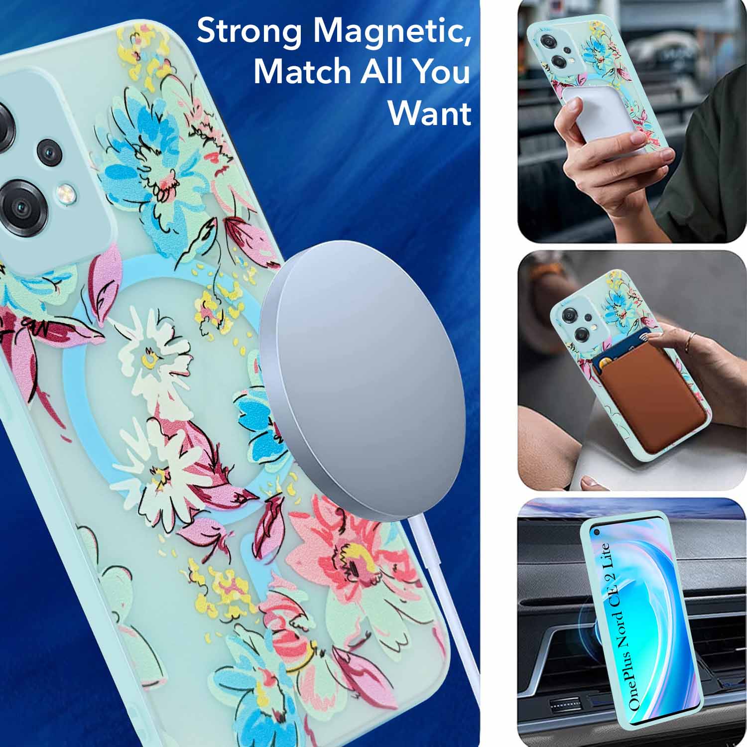 For OnePlus Nord CE 2 Lite Back Cover Case (Cute Floral Design | Flower Print for Girls | MagSafe Compatible Wireless Charging)