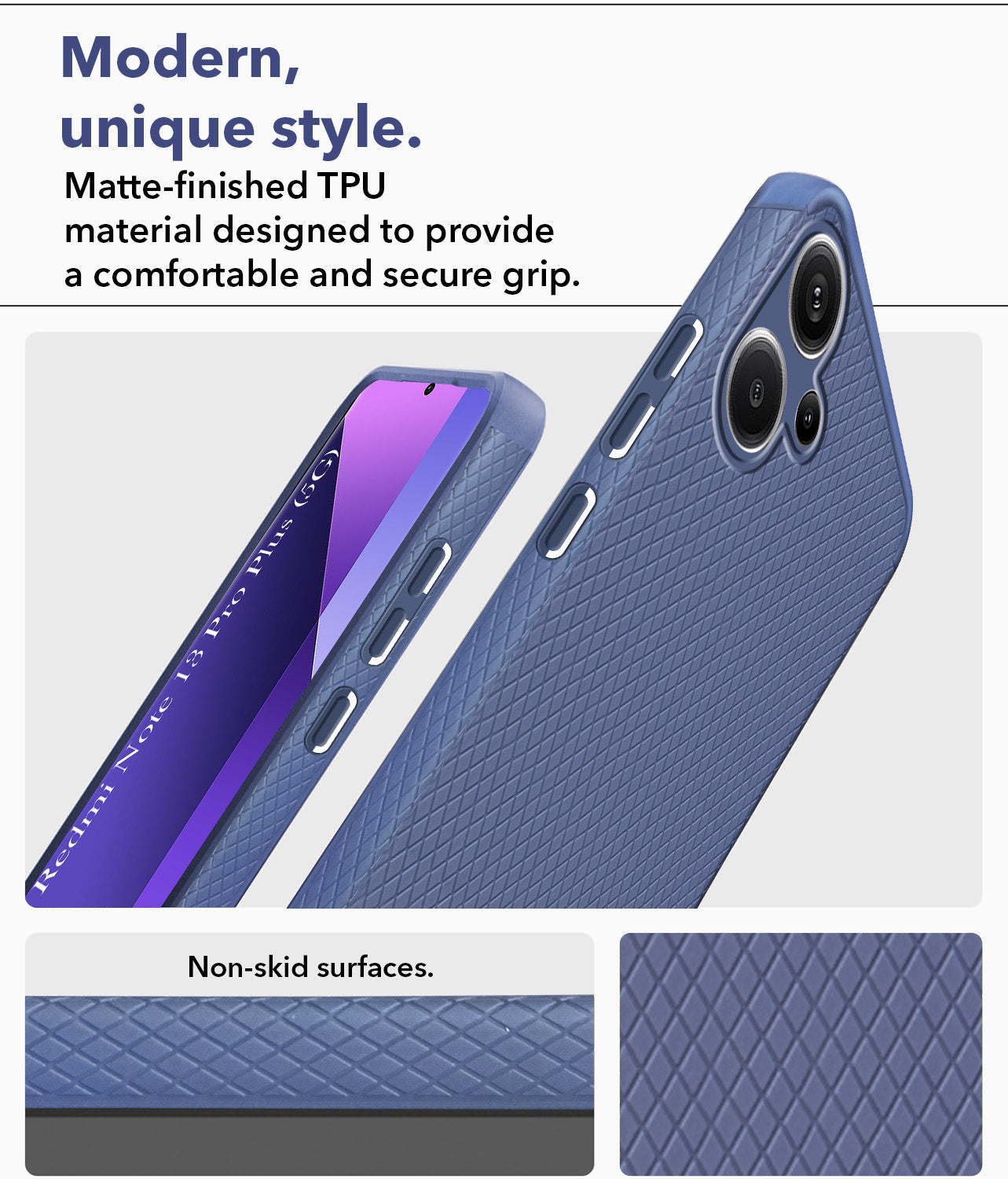 For Redmi Note 13 Pro Plus Back Case Cover (Liquid Silicone | Camera Protection | Side Grip)