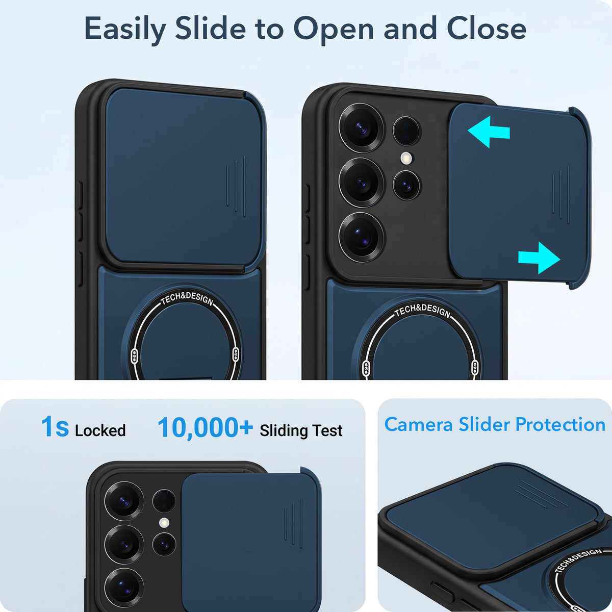 For Samsung Galaxy S25 Ultra Back Case Cover Metallic (Hybrid Armor Kickstand | Sliding Shutter Camera Protection | MagSafe Compatible)