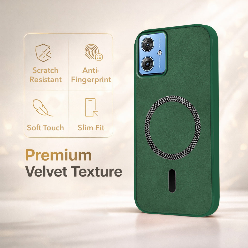 For Motorola Moto G64 5G Back Cover Case Leather Finish (MagSafe Compatible Wireless Charging | Soft Touch | Camera Bump Protection)