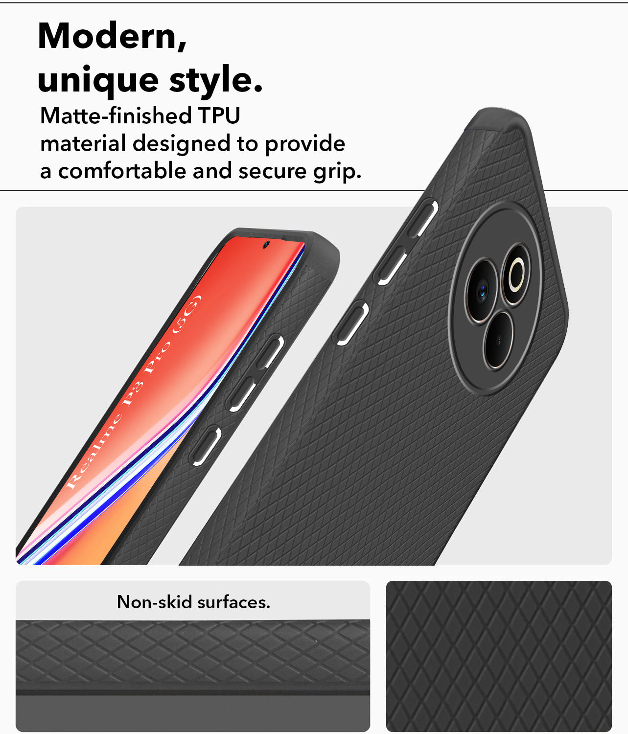 For Realme P3 Pro  Back Cover Case (Liquid Silicone | Side Grip | Camera Protection)