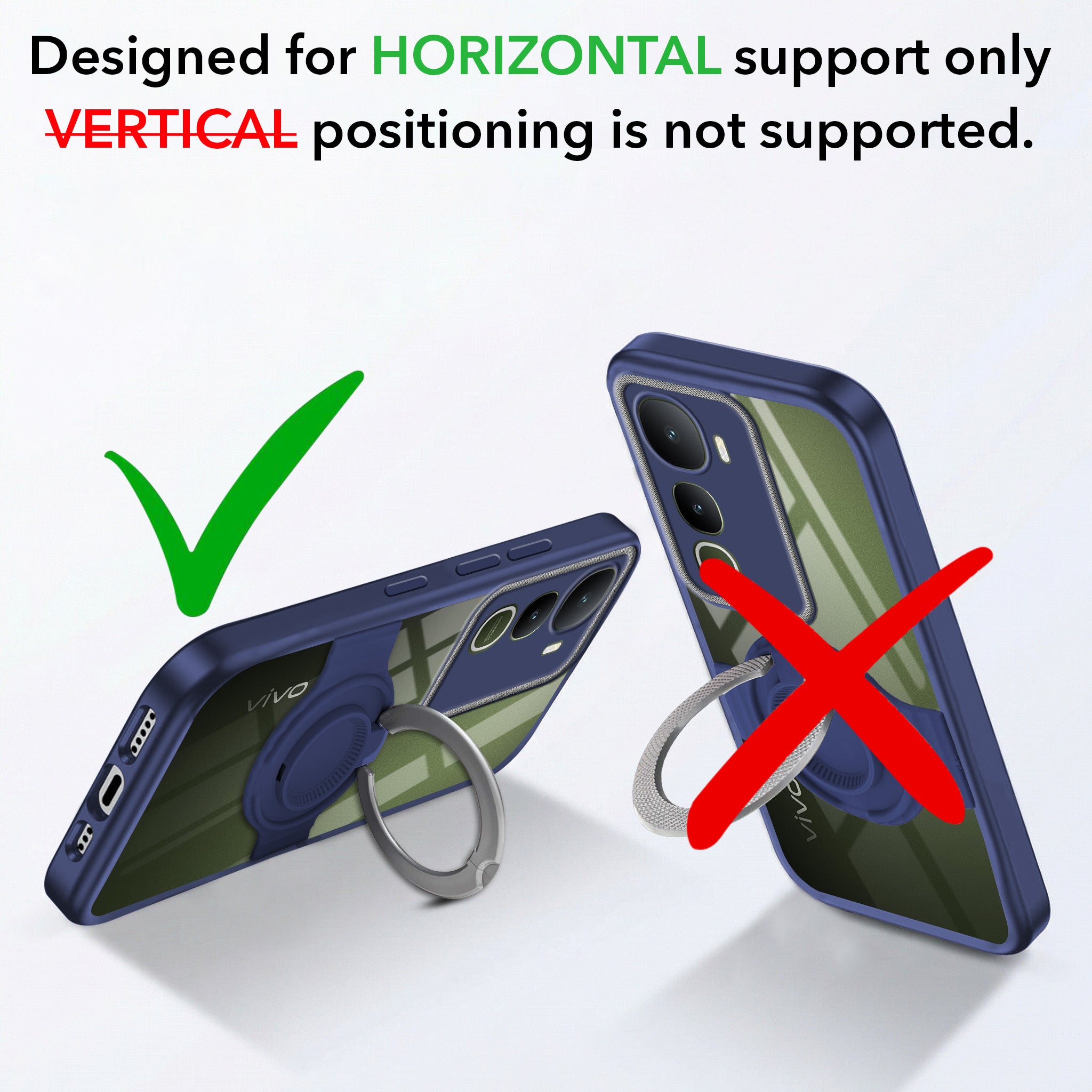 For Vivo Y400 Back Cover Case with stand (Built-in Ring Holder Kickstand | Lifetime Anti Yellow | Camera Protection)